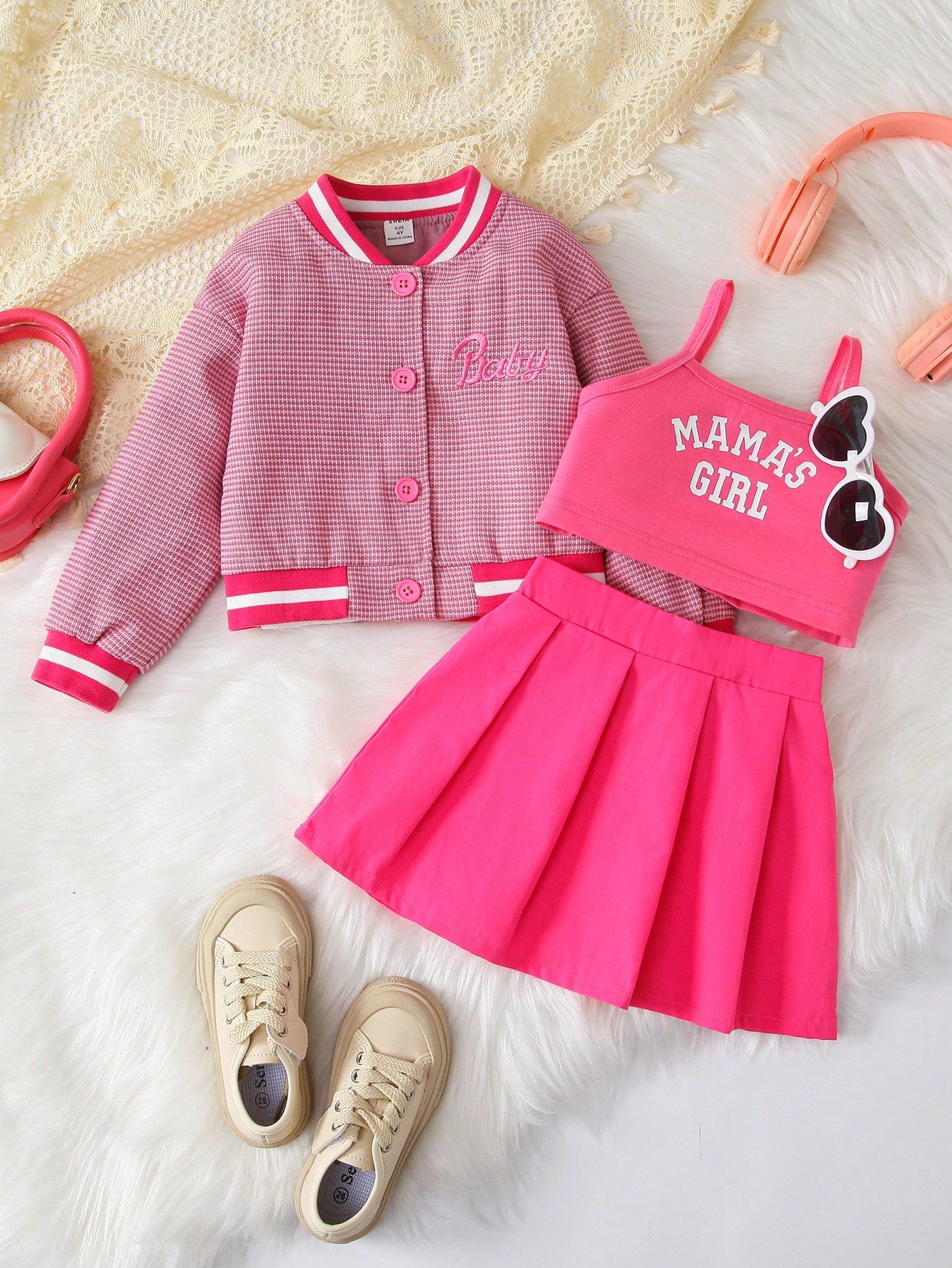 SHEIN Young Girl Letter Graphic Striped Trim Varsity Jacket