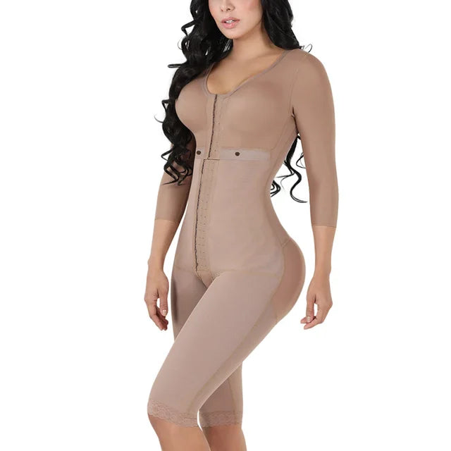 Fajas Colombianas Women's Body Shaper Breast Support Side Long Sleeve Tummy Control Long Bodysuit Shapewear Waist Trainer