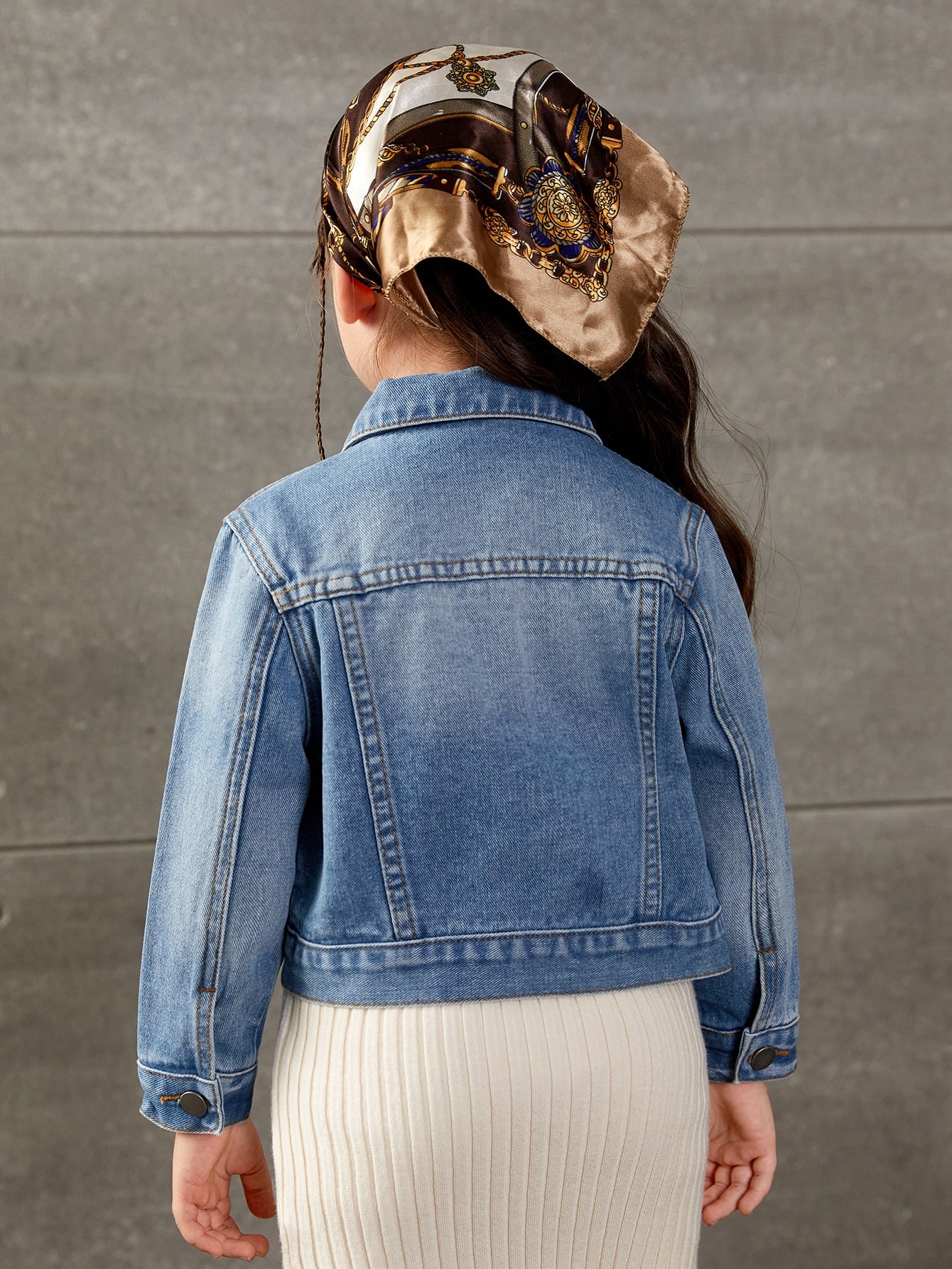 Young Girl Vintage Basic Distressed Short Denim Jacket For Daily Wear