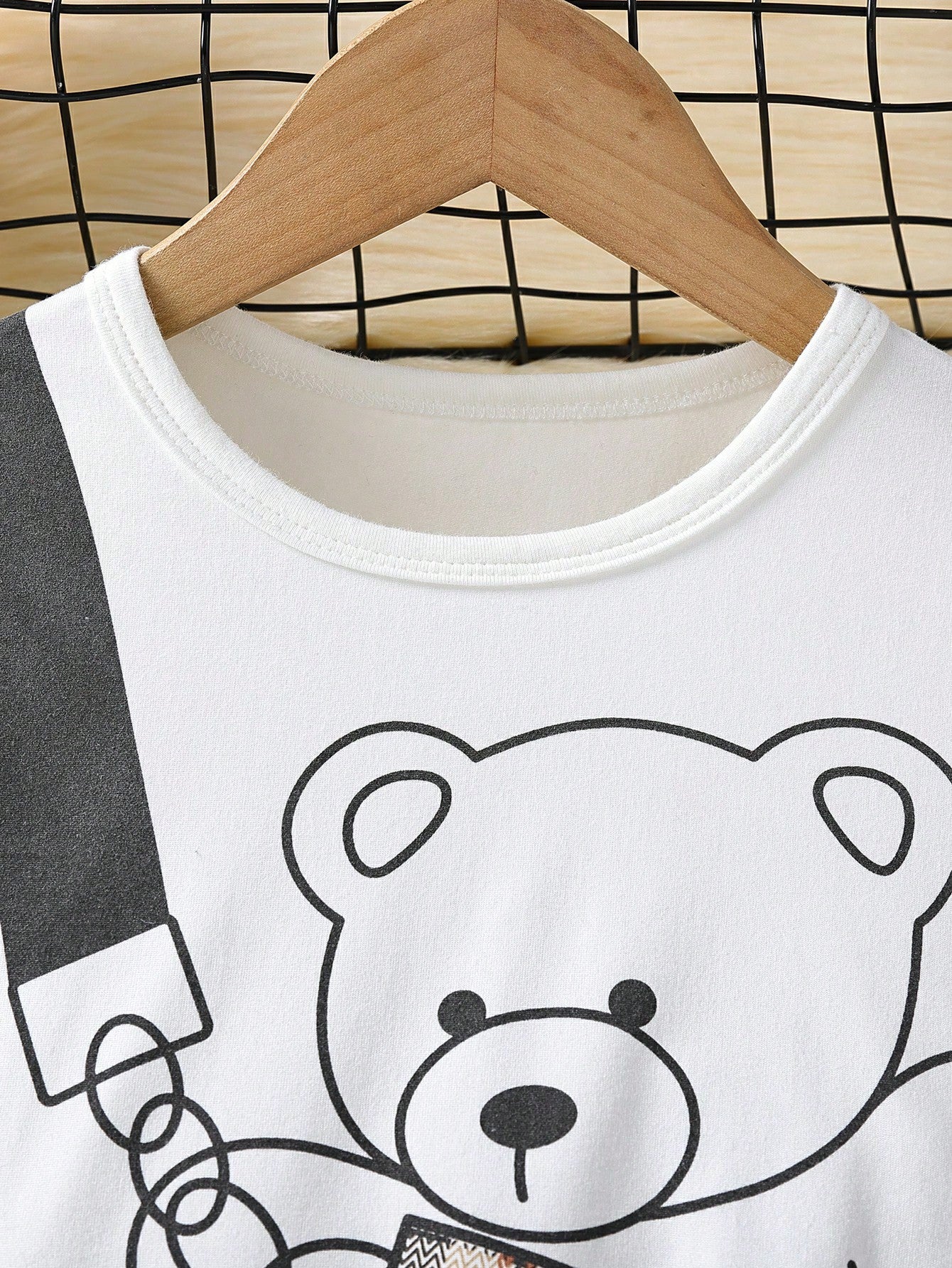 Young Girl Bear Print Tee & Plaid Pleated Skirt