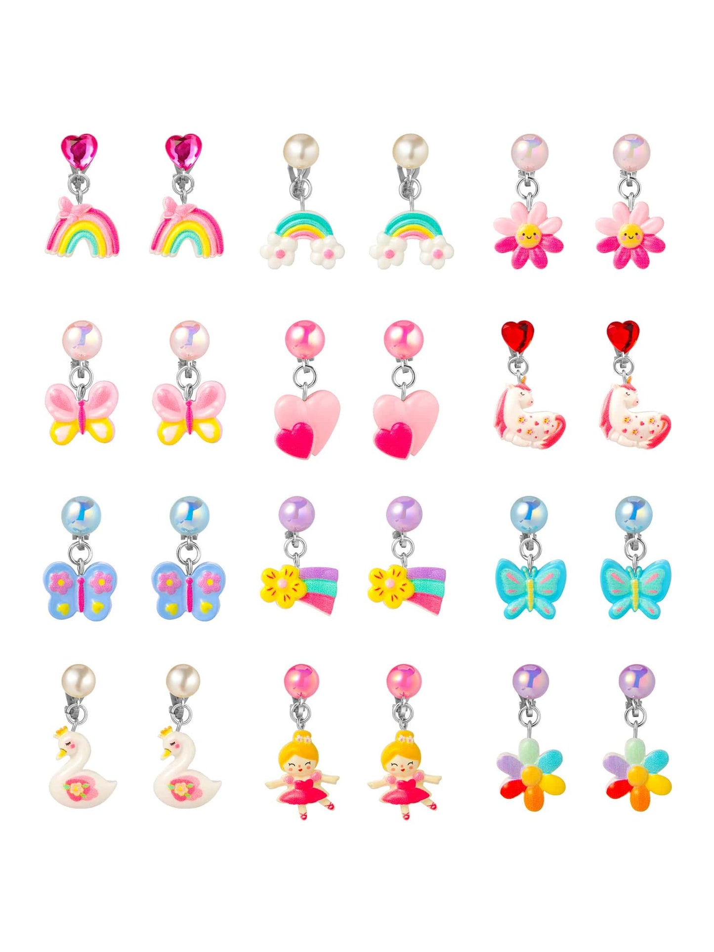 PinkSheep 12 Pairs Clip On Earrings for Girls Kids, Unicorn Hypoallergenic Earrings Earring for 3-8 Year Old Girl