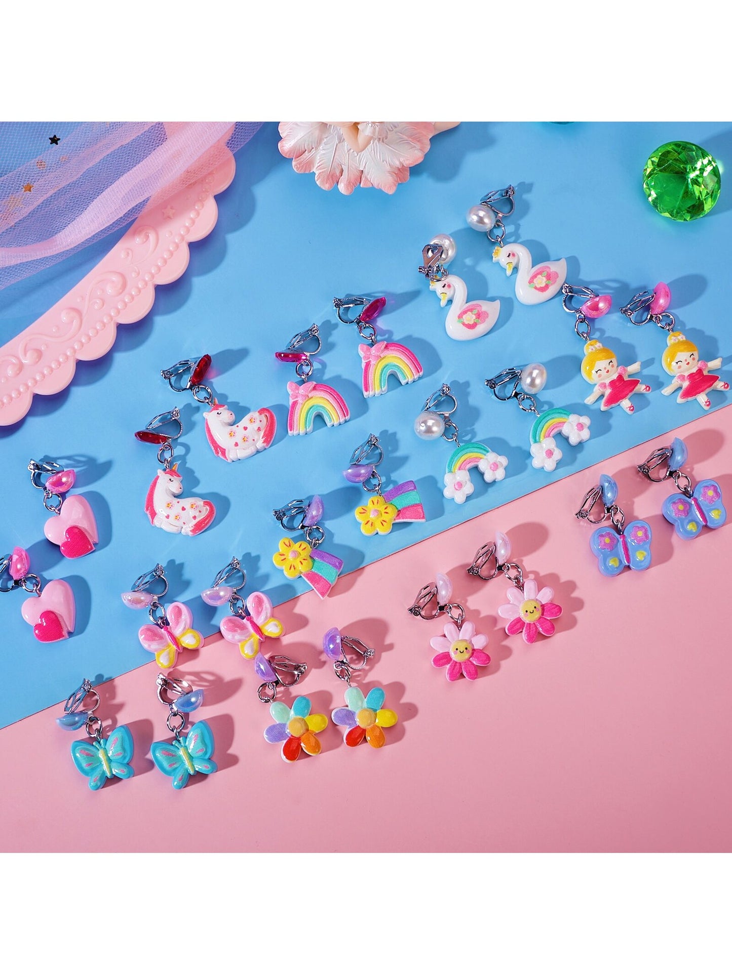 PinkSheep 12 Pairs Clip On Earrings for Girls Kids, Unicorn Hypoallergenic Earrings Earring for 3-8 Year Old Girl