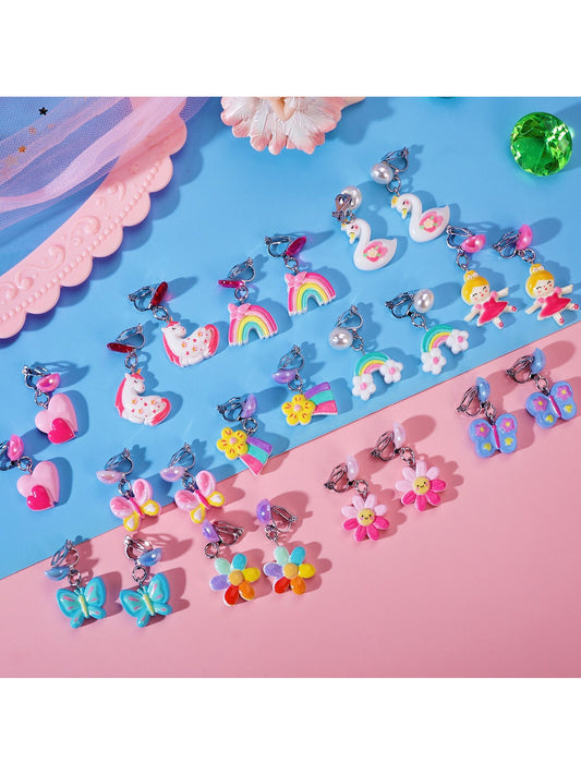 PinkSheep 12 Pairs Clip On Earrings for Girls Kids, Unicorn Hypoallergenic Earrings Earring for 3-8 Year Old Girl