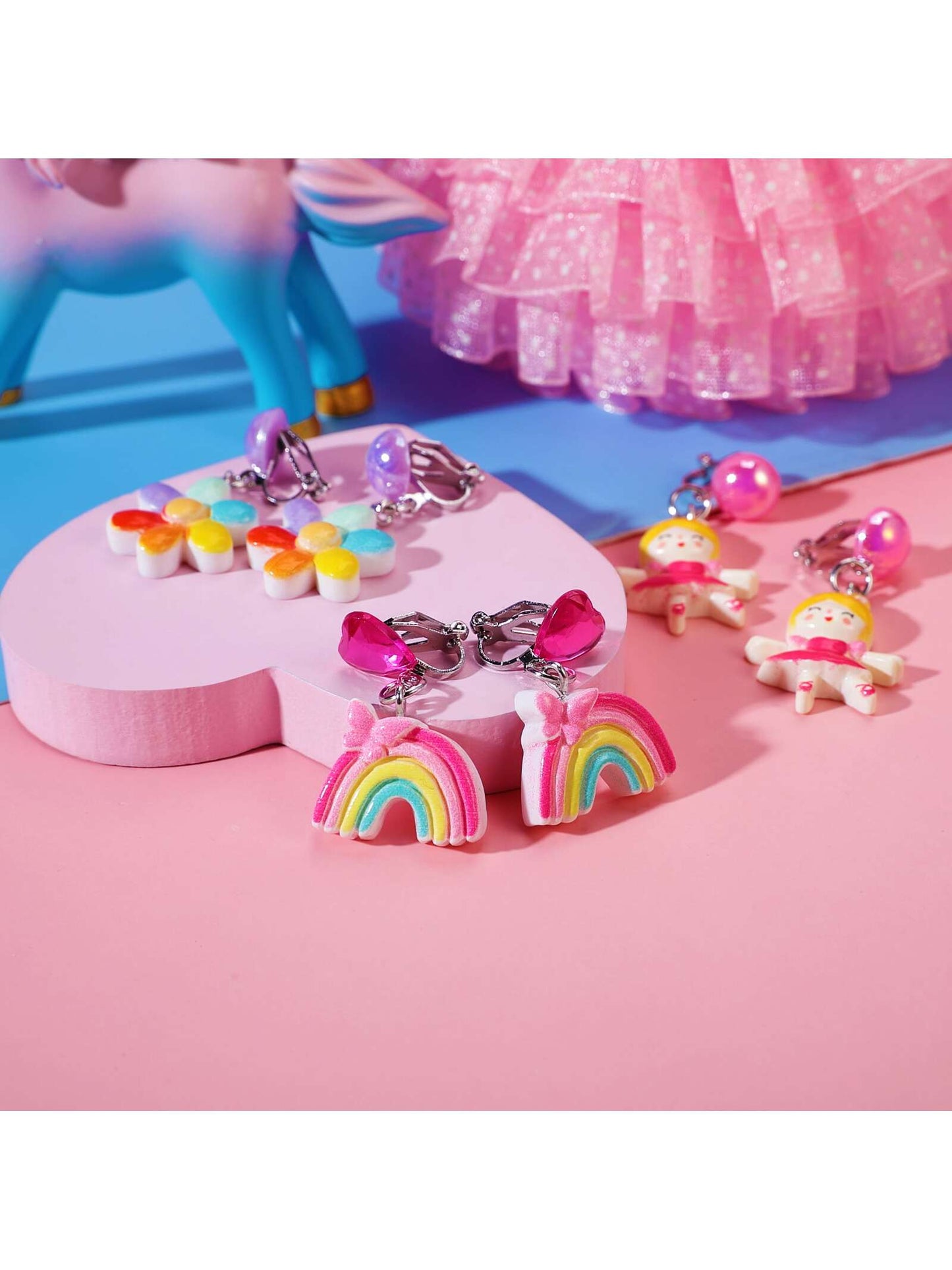 PinkSheep 12 Pairs Clip On Earrings for Girls Kids, Unicorn Hypoallergenic Earrings Earring for 3-8 Year Old Girl