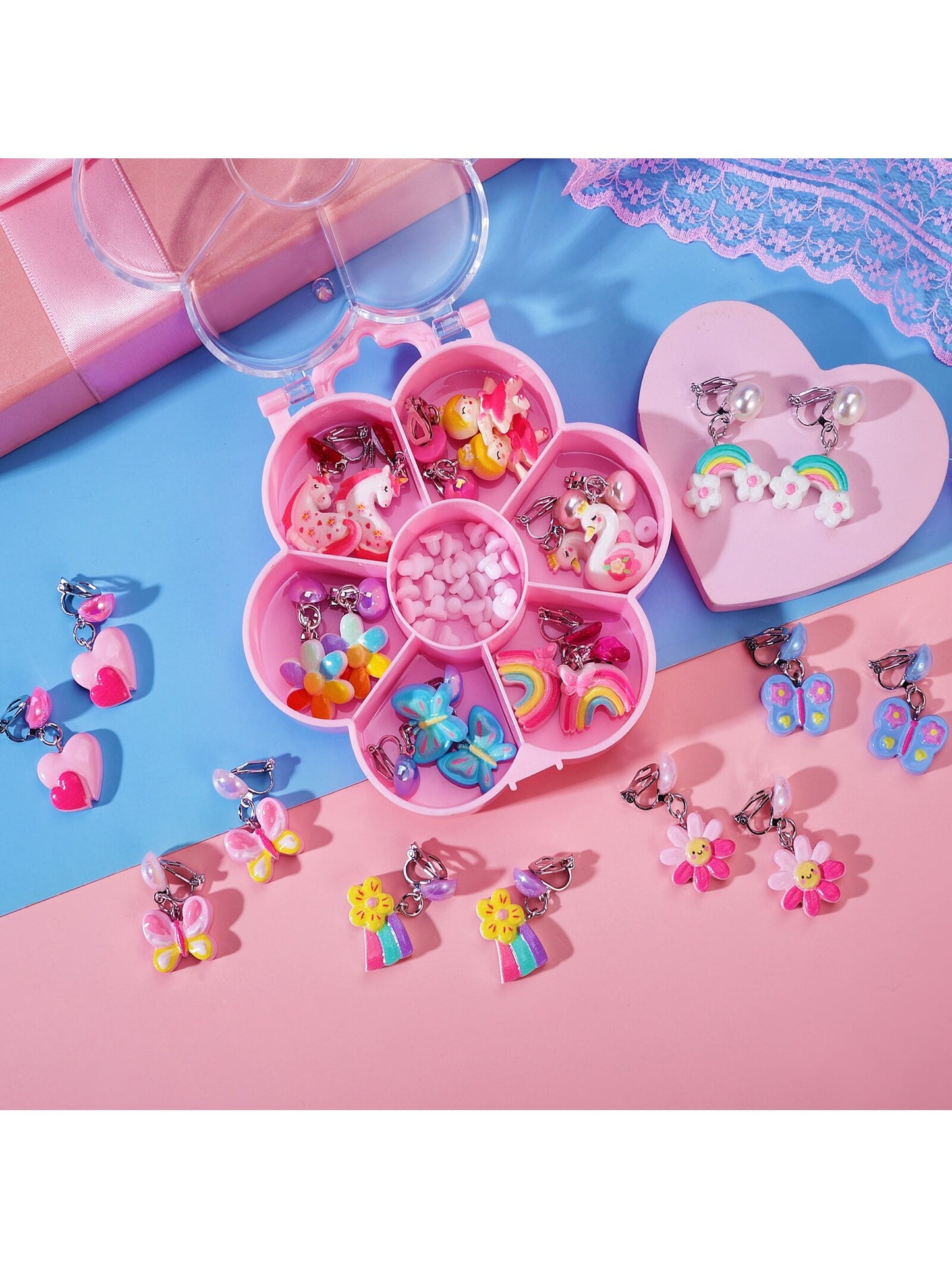 PinkSheep 12 Pairs Clip On Earrings for Girls Kids, Unicorn Hypoallergenic Earrings Earring for 3-8 Year Old Girl