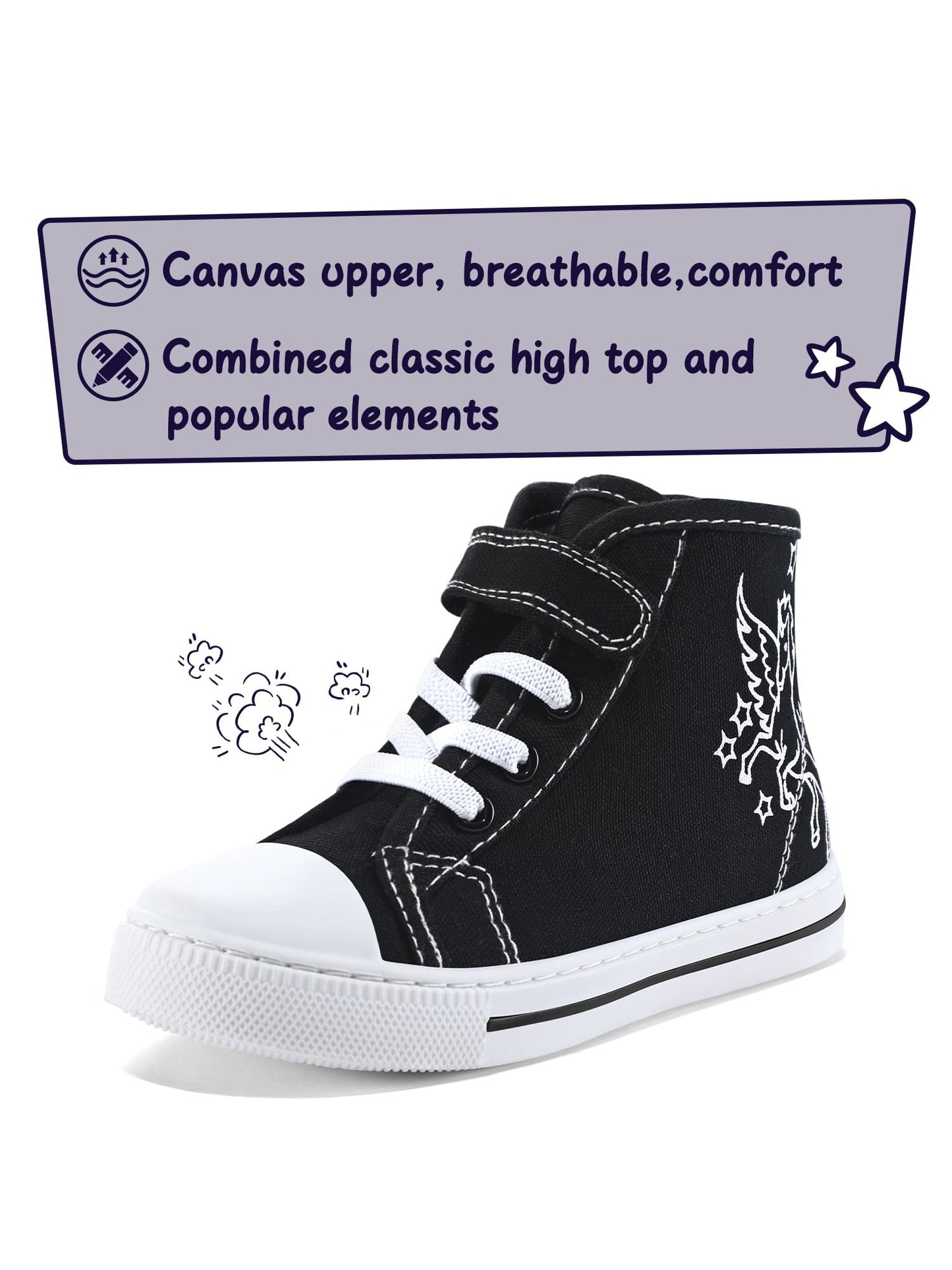 PENNYSUE Toddler Girls Sneakers Children Canvas High Top Sneakers Kids School Shoes