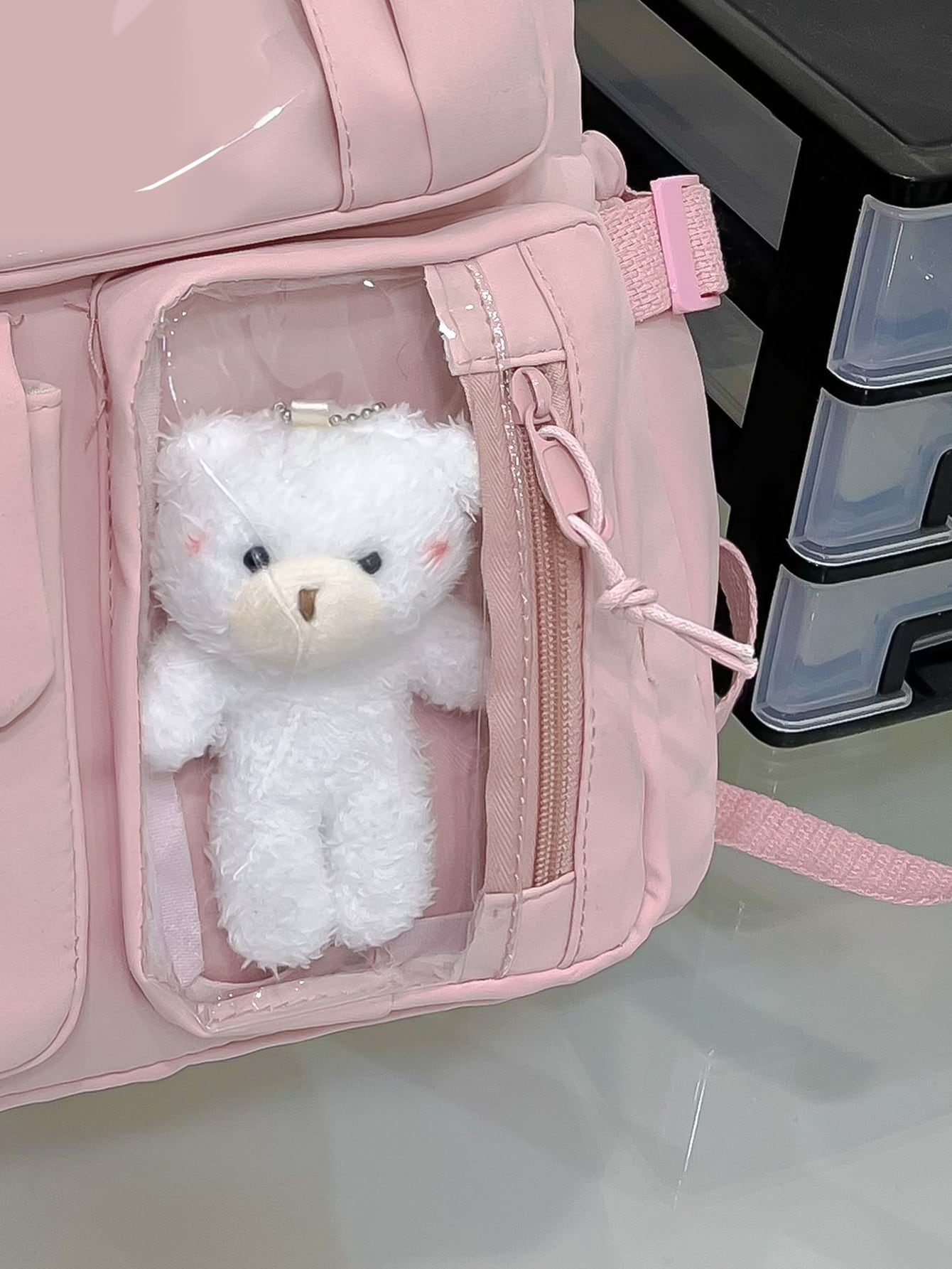Cute Student Schoolbag, Large Capacity Zipper Simple Schoolbag With Bear Schoolbag For Elementary Students Female Middle School Students High School Students Large Capacity Shoulder Schoolbag Fashion Casual Campus Pairing Computer Schoolbag Female School