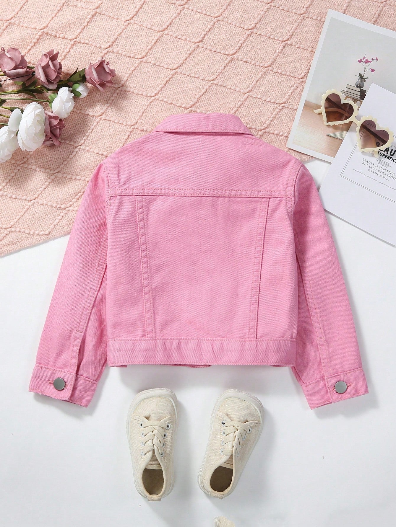 Young Girl Vintage Basic Distressed Short Denim Jacket For Daily Wear