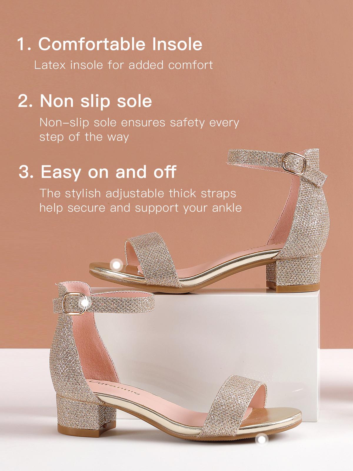 Dreamshoes Toddler Little Big Kid Girls Sandals Low Heels Ankle Strap Open Toe Dress Pump