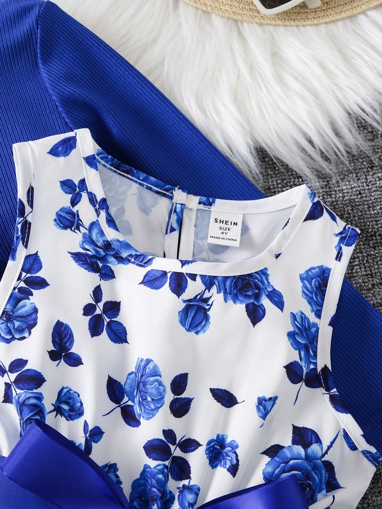Young Girl Floral Print Bow Front Dress & Ruffle Trim Jacket