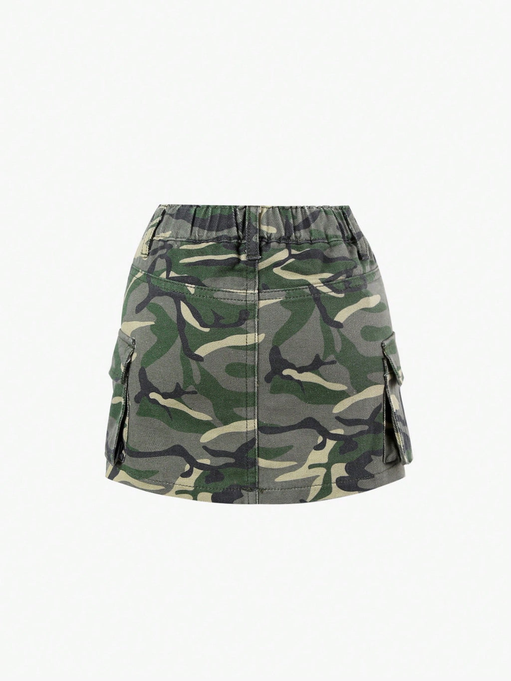 Young Girl Casual Loose Fit Simple Camouflage Print Multi-Pocket Denim Skirt
