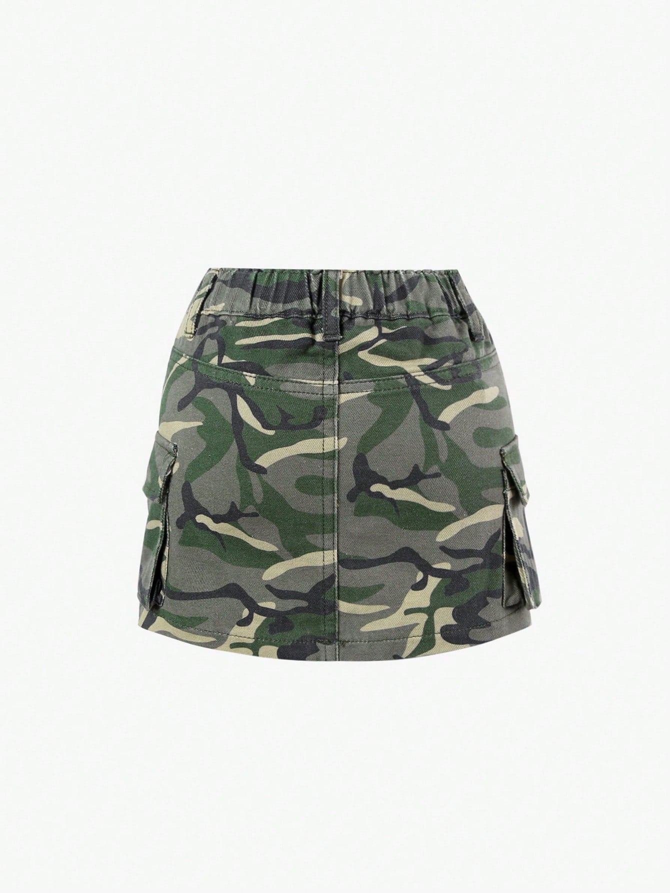 Young Girl Casual Loose Fit Simple Camouflage Print Multi-Pocket Denim Skirt