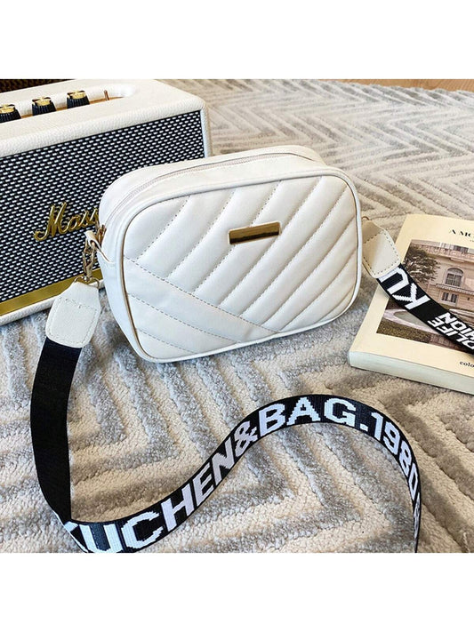 Quilted Square Crossbody Bag, Classic Metal Decor Zipper Purse, Women's Faux Leather Shoulder Bag