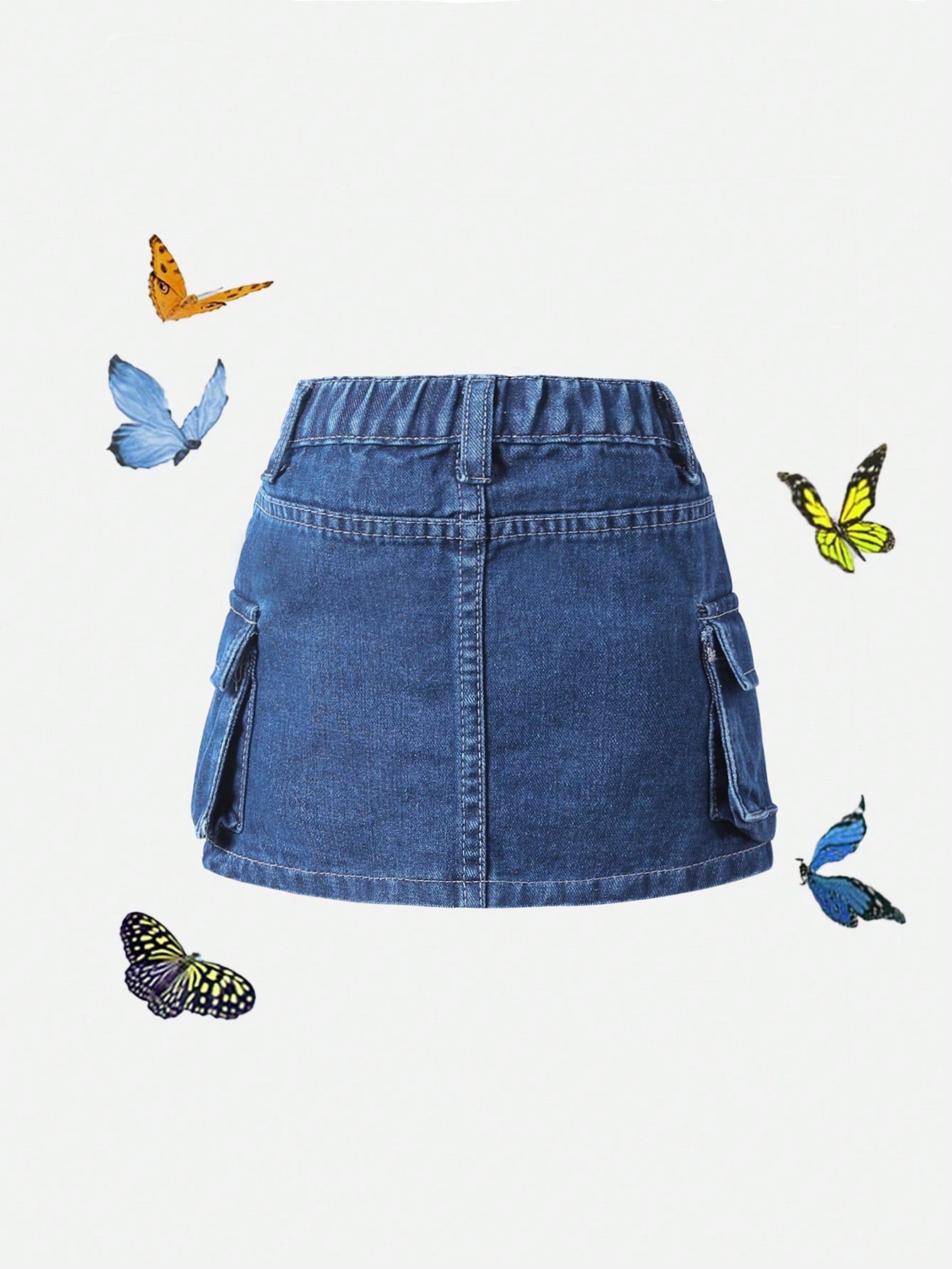 Young Girl Casual Loose Fit Simple Camouflage Print Multi-Pocket Denim Skirt