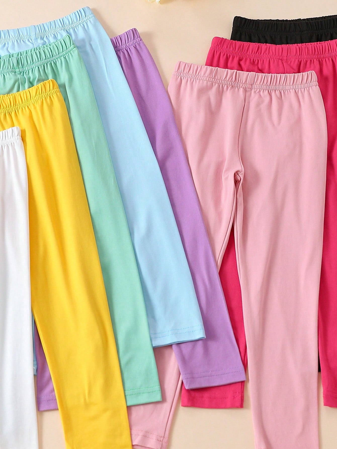 8pcs Young Girls' Simple Solid Color Stretchy High Waisted Long Leggings