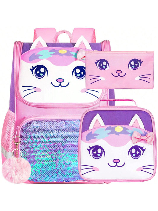 3PCS Backpack For Girls And Boys, 15" Unicorn Dinosaur Bookbag With Lunch Box, Kids Preschool School Bag
