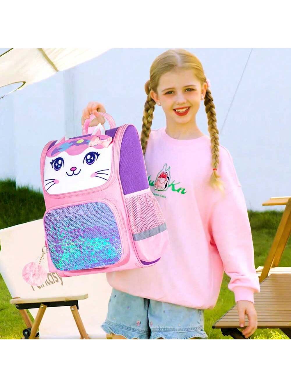 3PCS Backpack For Girls And Boys, 15" Unicorn Dinosaur Bookbag With Lunch Box, Kids Preschool School Bag