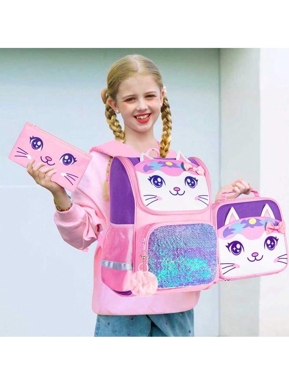 3PCS Backpack For Girls And Boys, 15" Unicorn Dinosaur Bookbag With Lunch Box, Kids Preschool School Bag