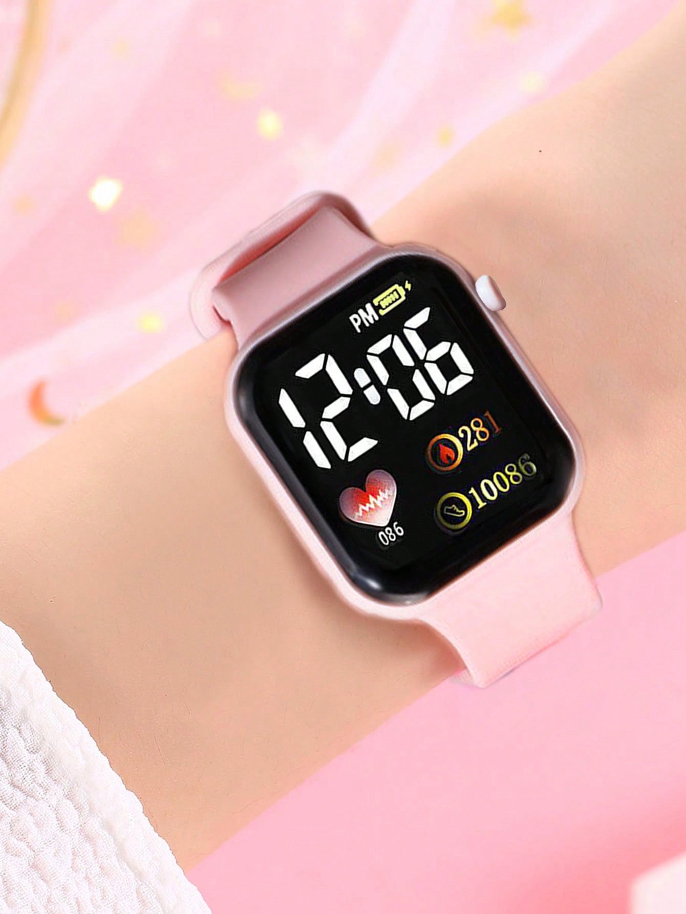 1PC Boy And Girls' LED Square Digital Electronic Watch And 1PC Crystal Rainbow Horse Bracelet Suitable For Daily Clothing