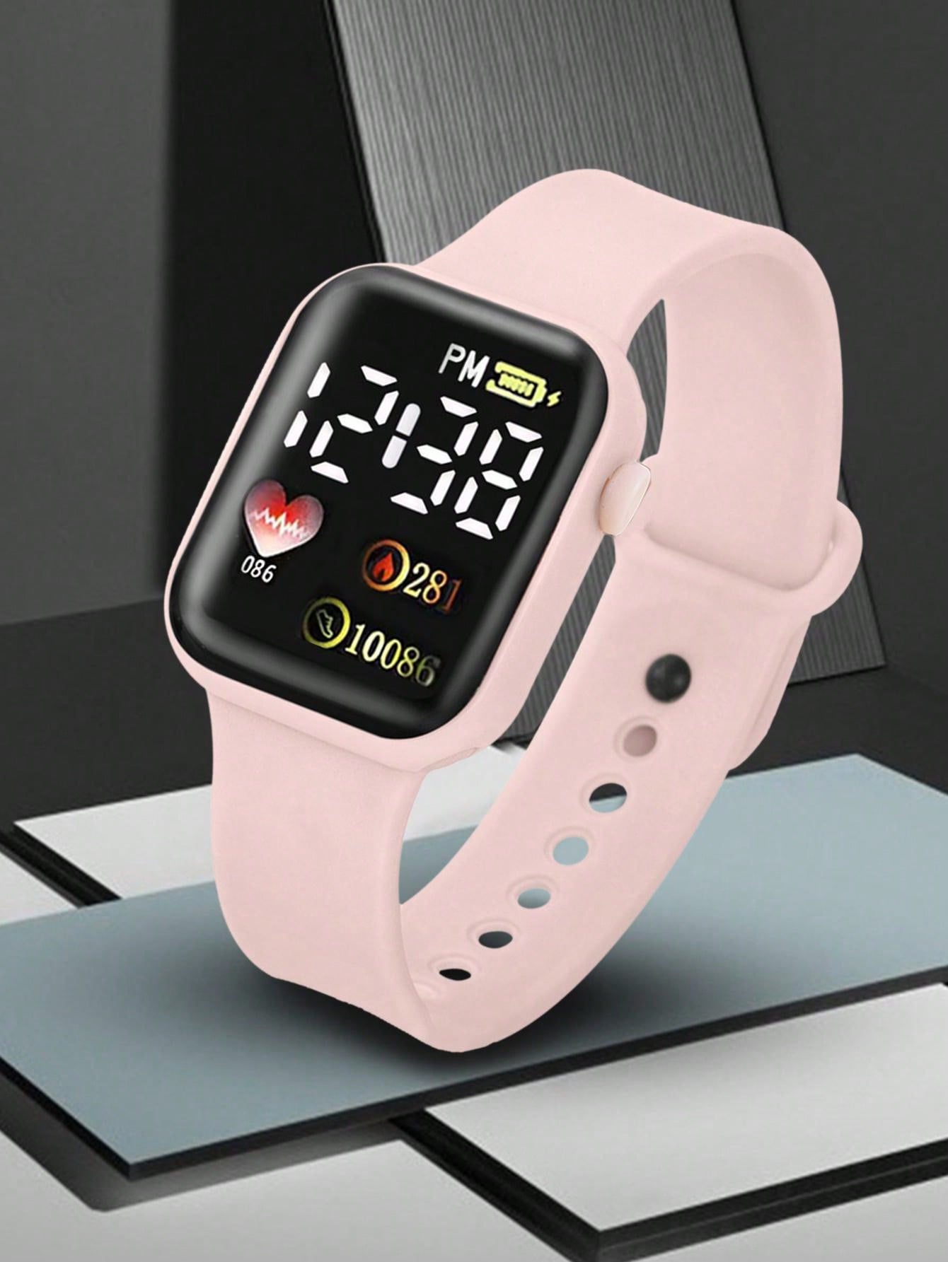 1PC Boy And Girls' LED Square Digital Electronic Watch And 1PC Crystal Rainbow Horse Bracelet Suitable For Daily Clothing