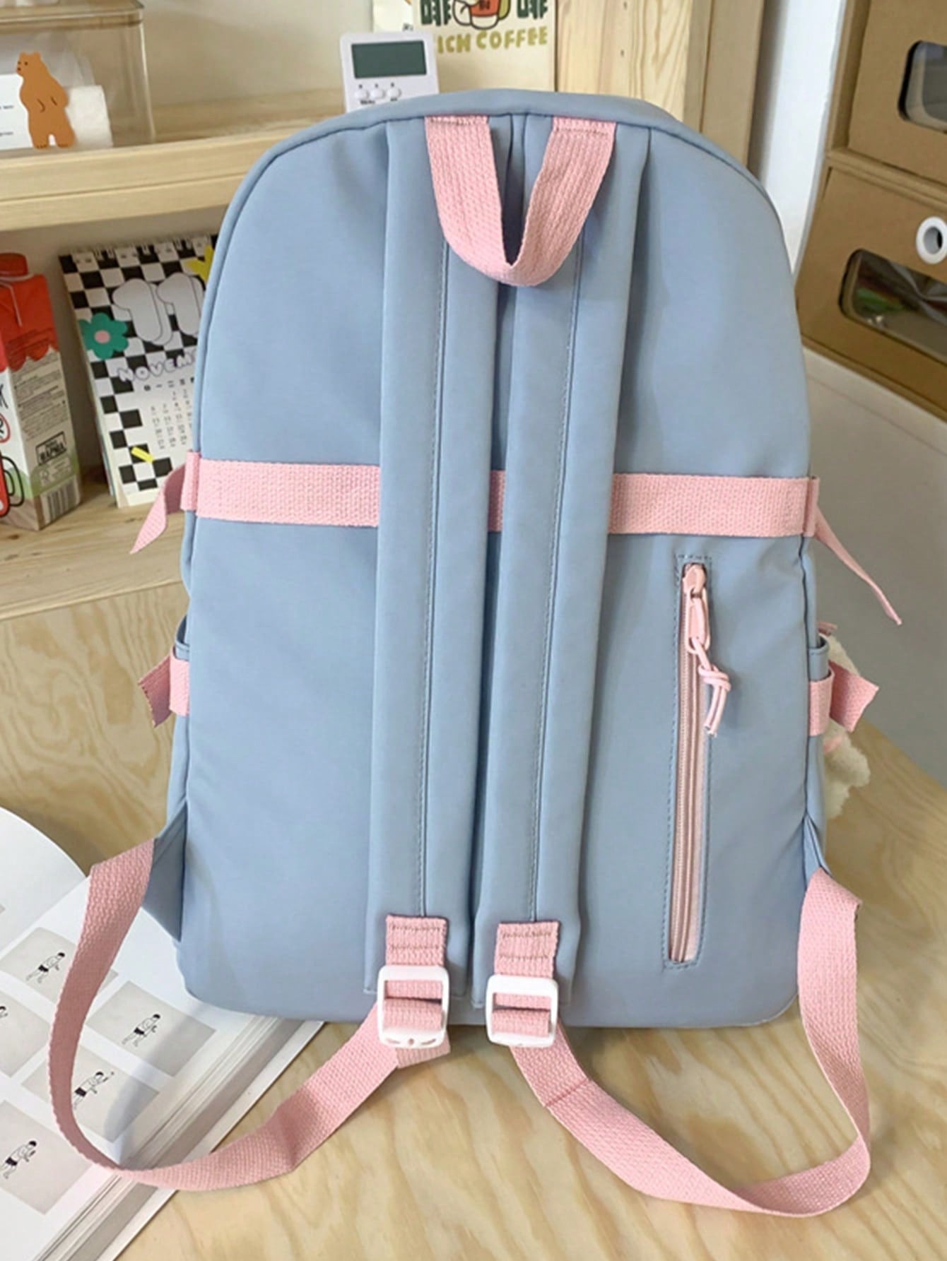 Cute Student Schoolbag, Large Capacity Zipper Simple Schoolbag With Bear Schoolbag For Elementary Students Female Middle School Students High School Students Large Capacity Shoulder Schoolbag Fashion Casual Campus Pairing Computer Schoolbag Female School