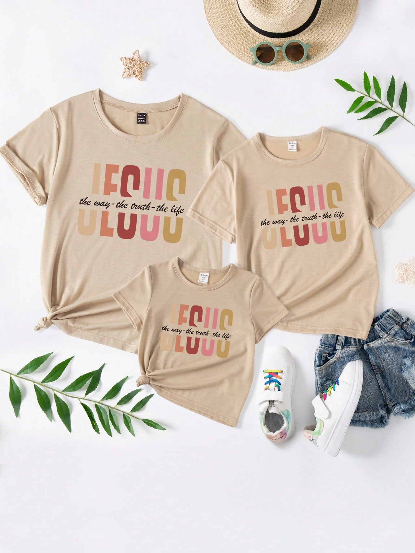 Young Girl's Fashionable Christian Jesus & Letter Printed Short Sleeve T-Shirt For Casual Wear, Sold Separately Or As Part Of Family Matching Outfits (Mommy And Me - 3 Pieces Sold Separately)