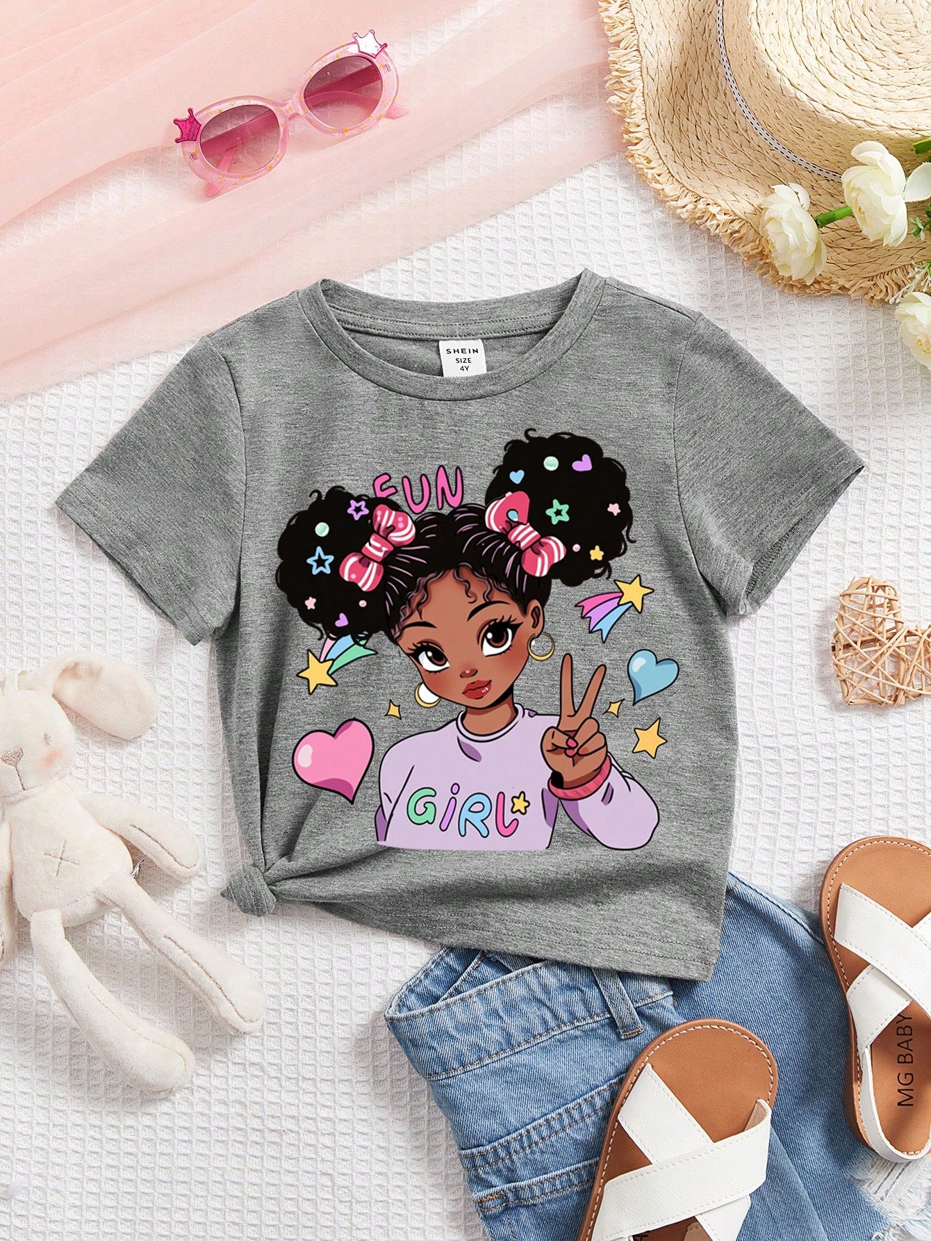 Casual Cartoon Pattern Short Sleeve T-Shirt For Cool, Cute And Young Girls, Suitable For Summer