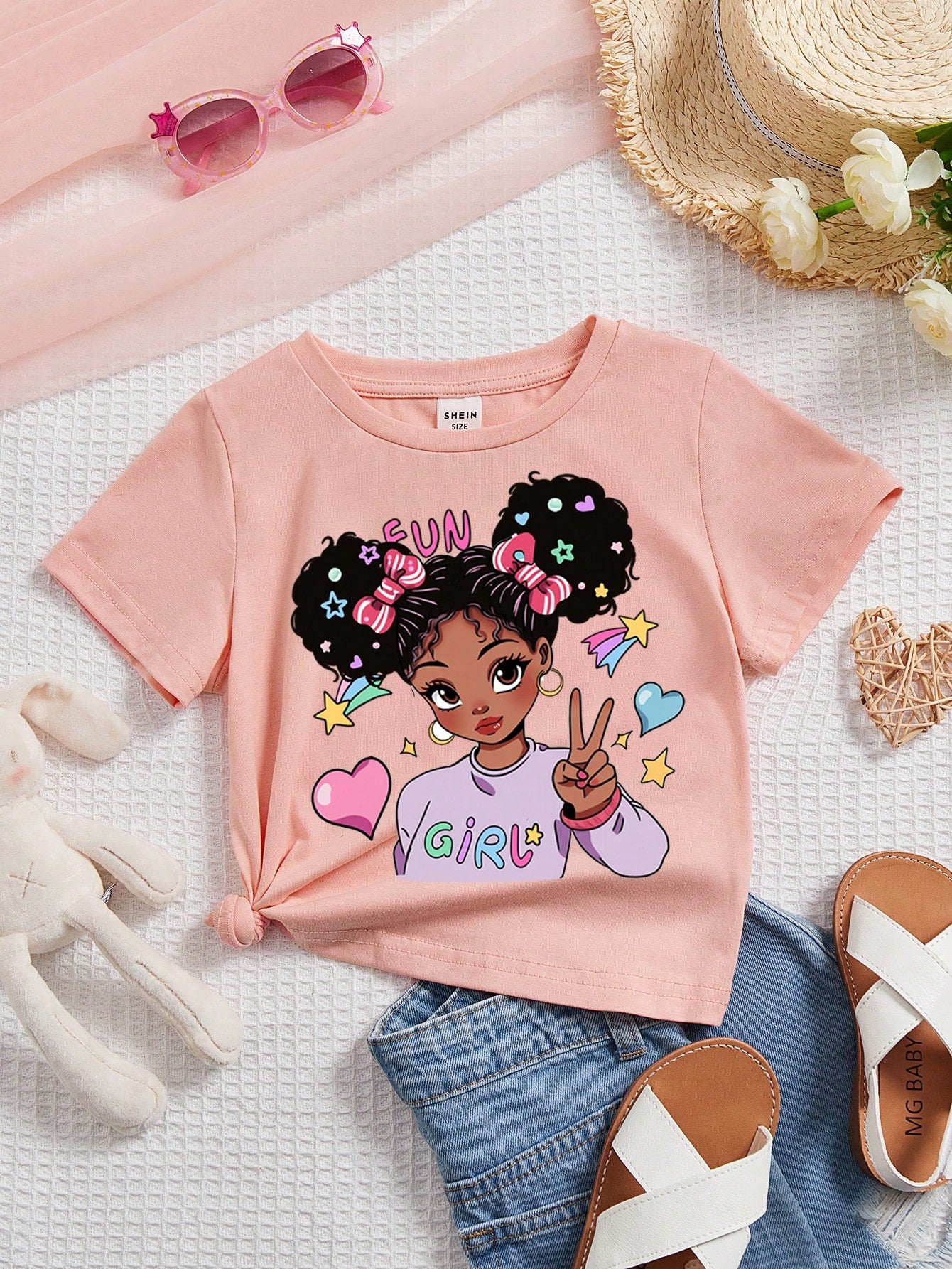 Casual Cartoon Pattern Short Sleeve T-Shirt For Cool, Cute And Young Girls, Suitable For Summer