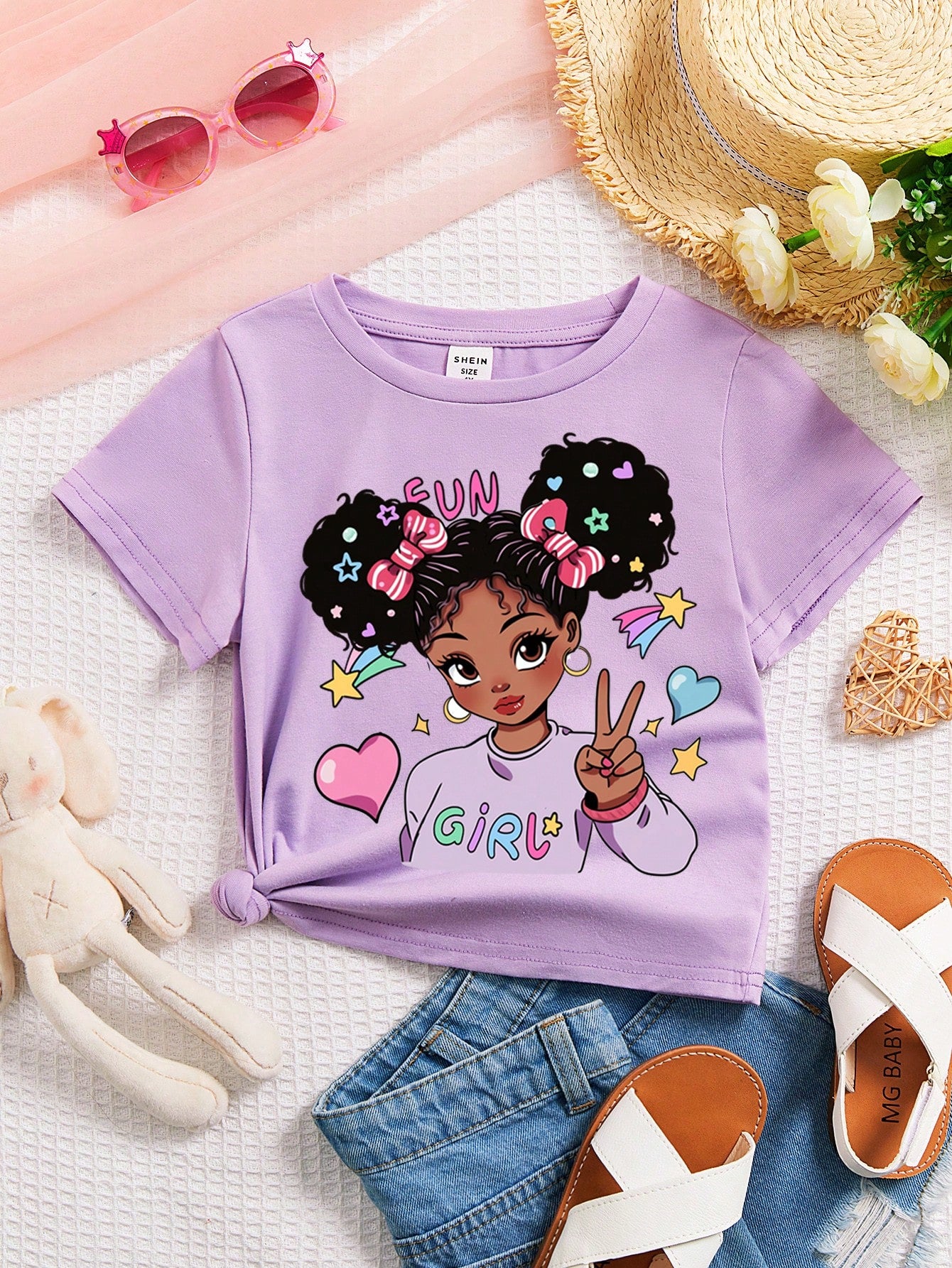 Casual Cartoon Pattern Short Sleeve T-Shirt For Cool, Cute And Young Girls, Suitable For Summer