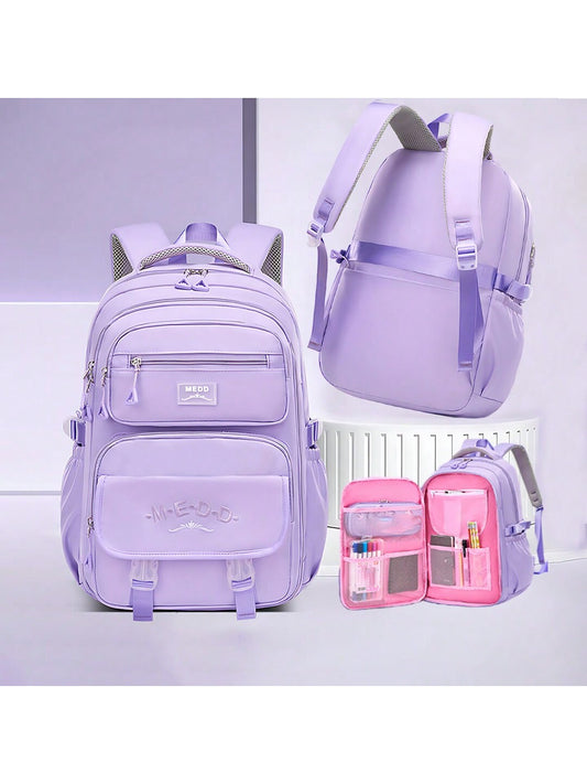 1pc Large Capacity Girls' Backpack, Casual Fashion Backpack, 15.6 Inch Laptop Backpack, Women's Double Shoulder Bag, School Bag, With Luggage Strap, Outdoor Traveling Bag, Suitable For Teenage Girls, School And Travel