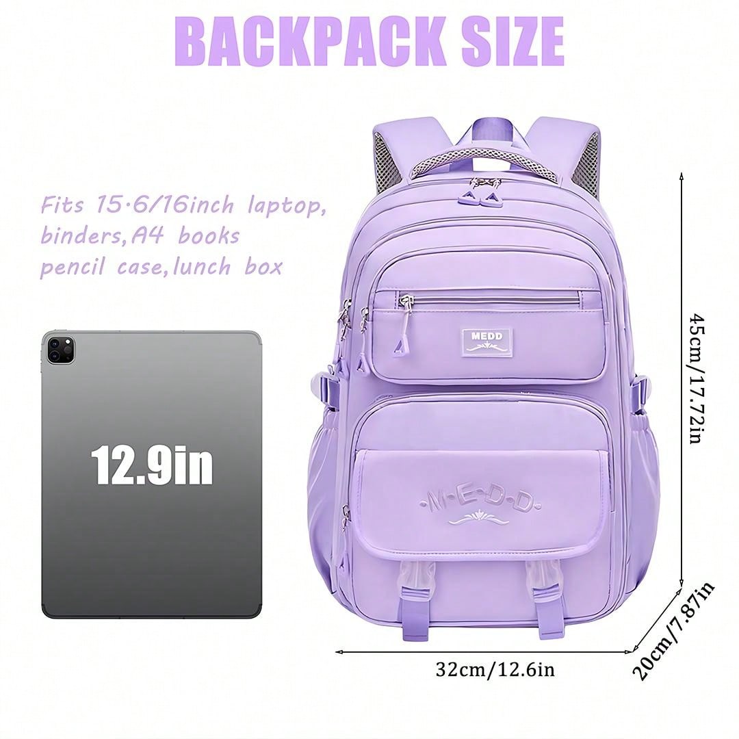 1pc Large Capacity Girls' Backpack, Casual Fashion Backpack, 15.6 Inch Laptop Backpack, Women's Double Shoulder Bag, School Bag, With Luggage Strap, Outdoor Traveling Bag, Suitable For Teenage Girls, School And Travel