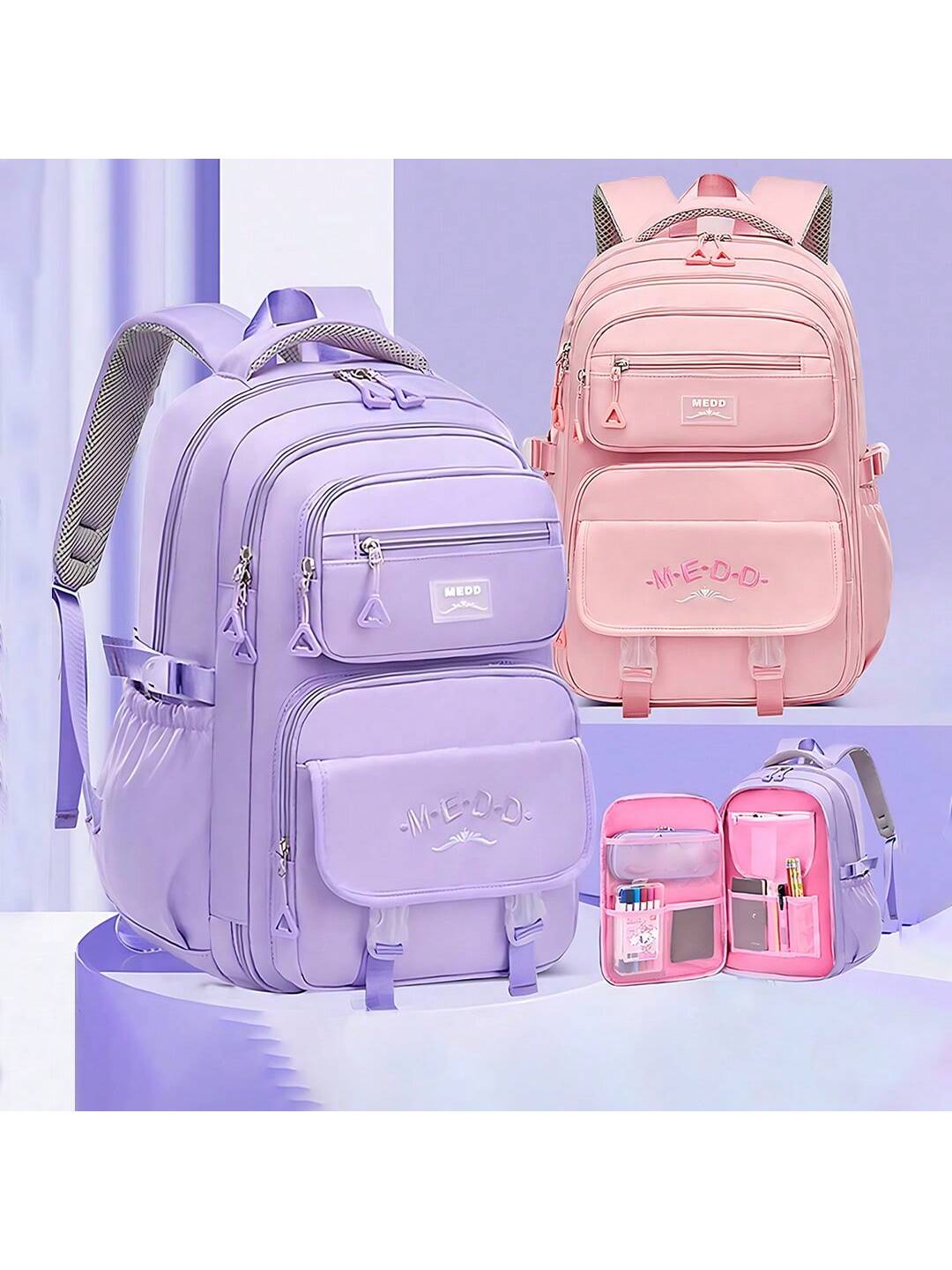 1pc Large Capacity Girls' Backpack, Casual Fashion Backpack, 15.6 Inch Laptop Backpack, Women's Double Shoulder Bag, School Bag, With Luggage Strap, Outdoor Traveling Bag, Suitable For Teenage Girls, School And Travel