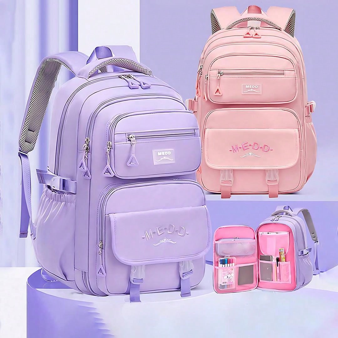 1pc Large Capacity Girls' Backpack, Casual Fashion Backpack, 15.6 Inch Laptop Backpack, Women's Double Shoulder Bag, School Bag, With Luggage Strap, Outdoor Traveling Bag, Suitable For Teenage Girls, School And Travel