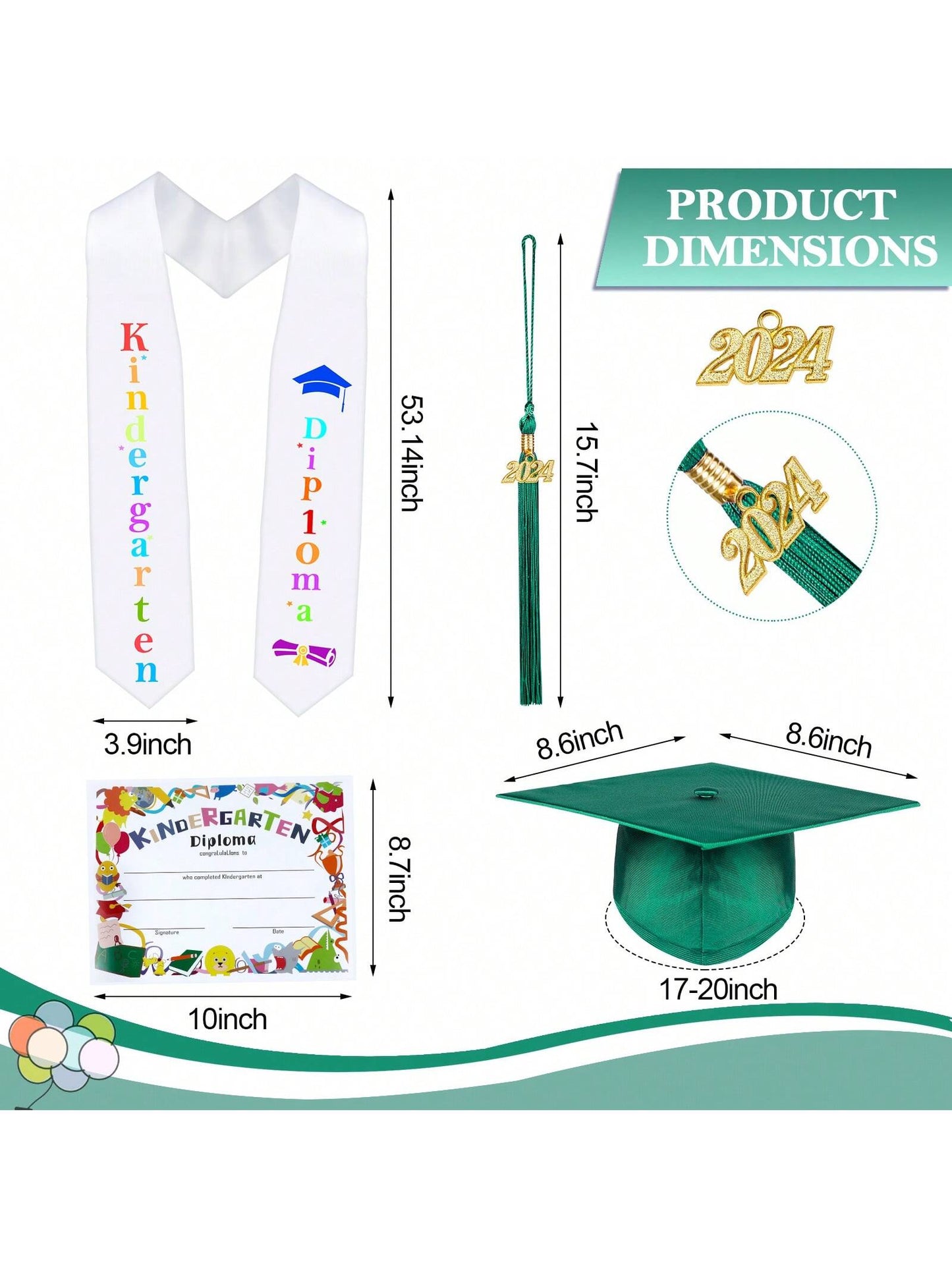 Kindergarten Graduation Gown  Cap Tassel Set 2024 With Charms Graduation Sash For Kid Preschool Kindergarten