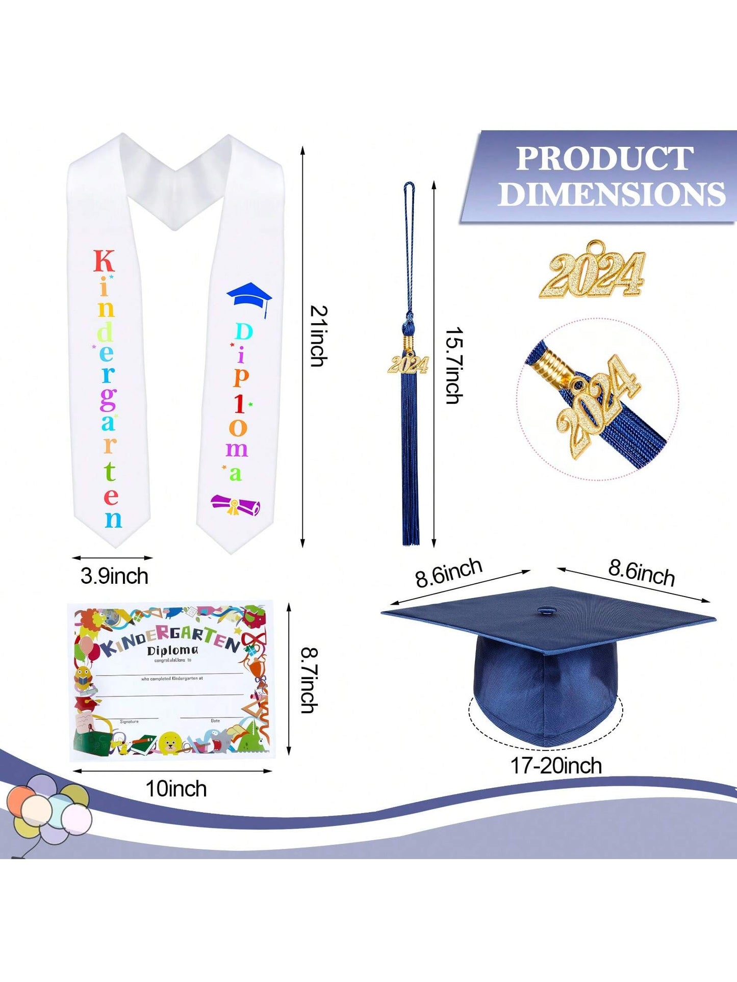 Kindergarten Graduation Gown  Cap Tassel Set 2024 With Charms Graduation Sash For Kid Preschool Kindergarten