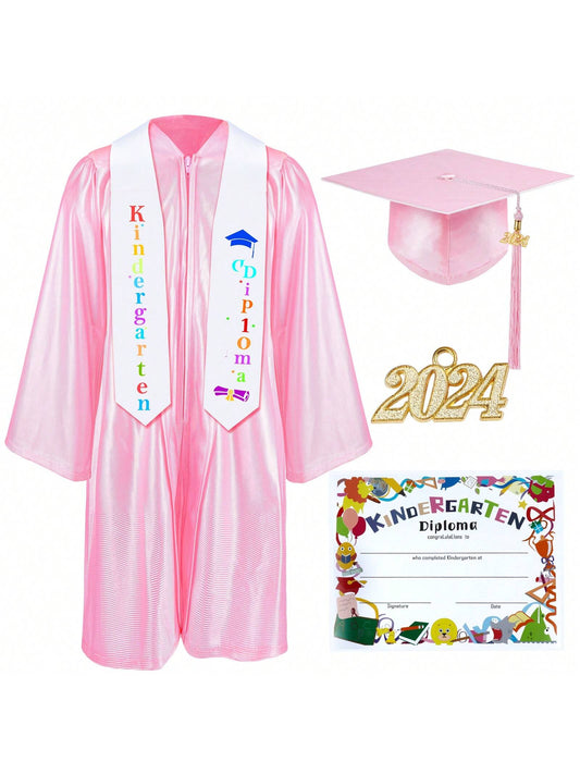 Kindergarten Graduation Gown  Cap Tassel Set 2024 With Charms Graduation Sash For Kid Preschool Kindergarten