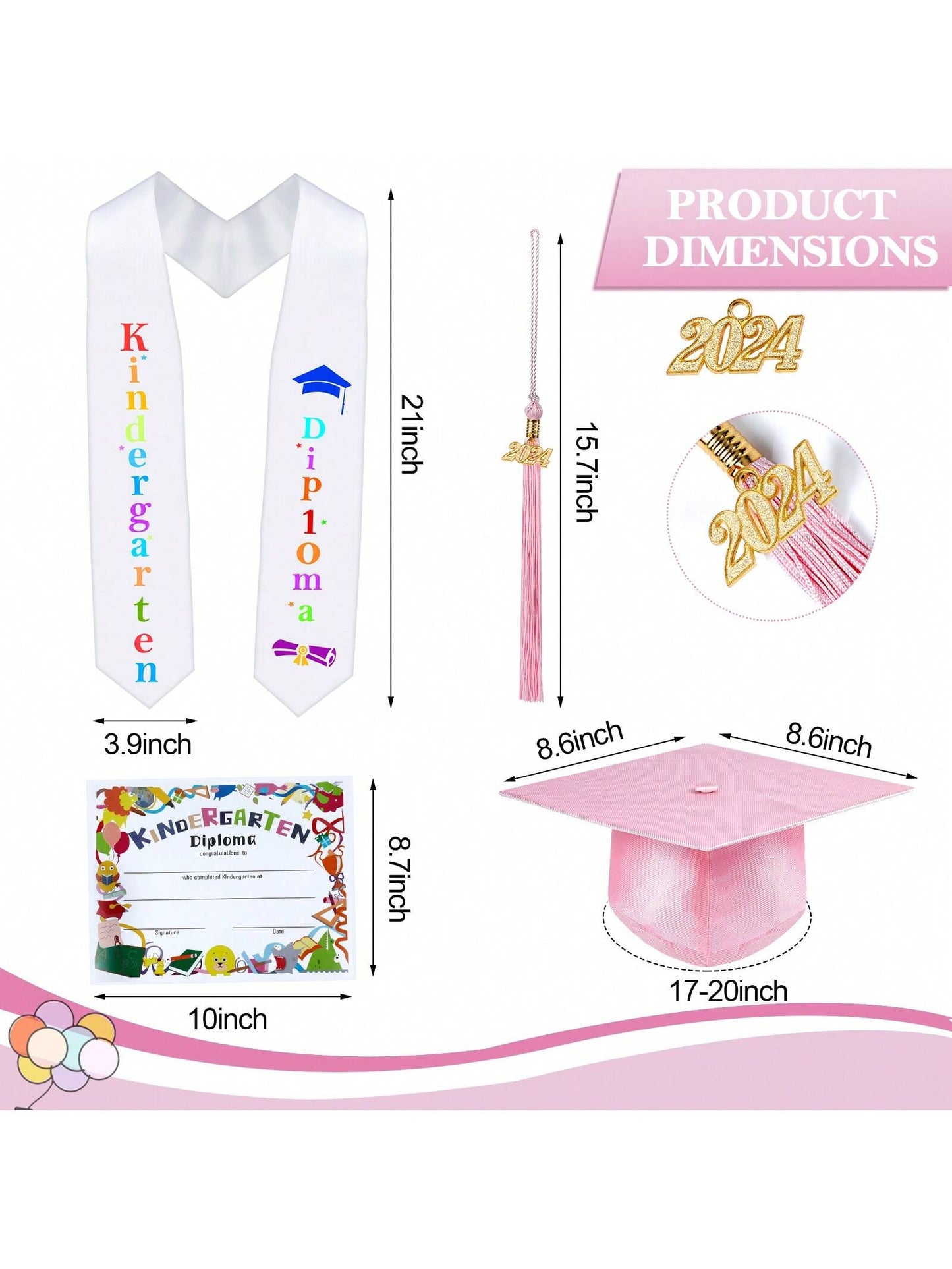 Kindergarten Graduation Gown  Cap Tassel Set 2024 With Charms Graduation Sash For Kid Preschool Kindergarten
