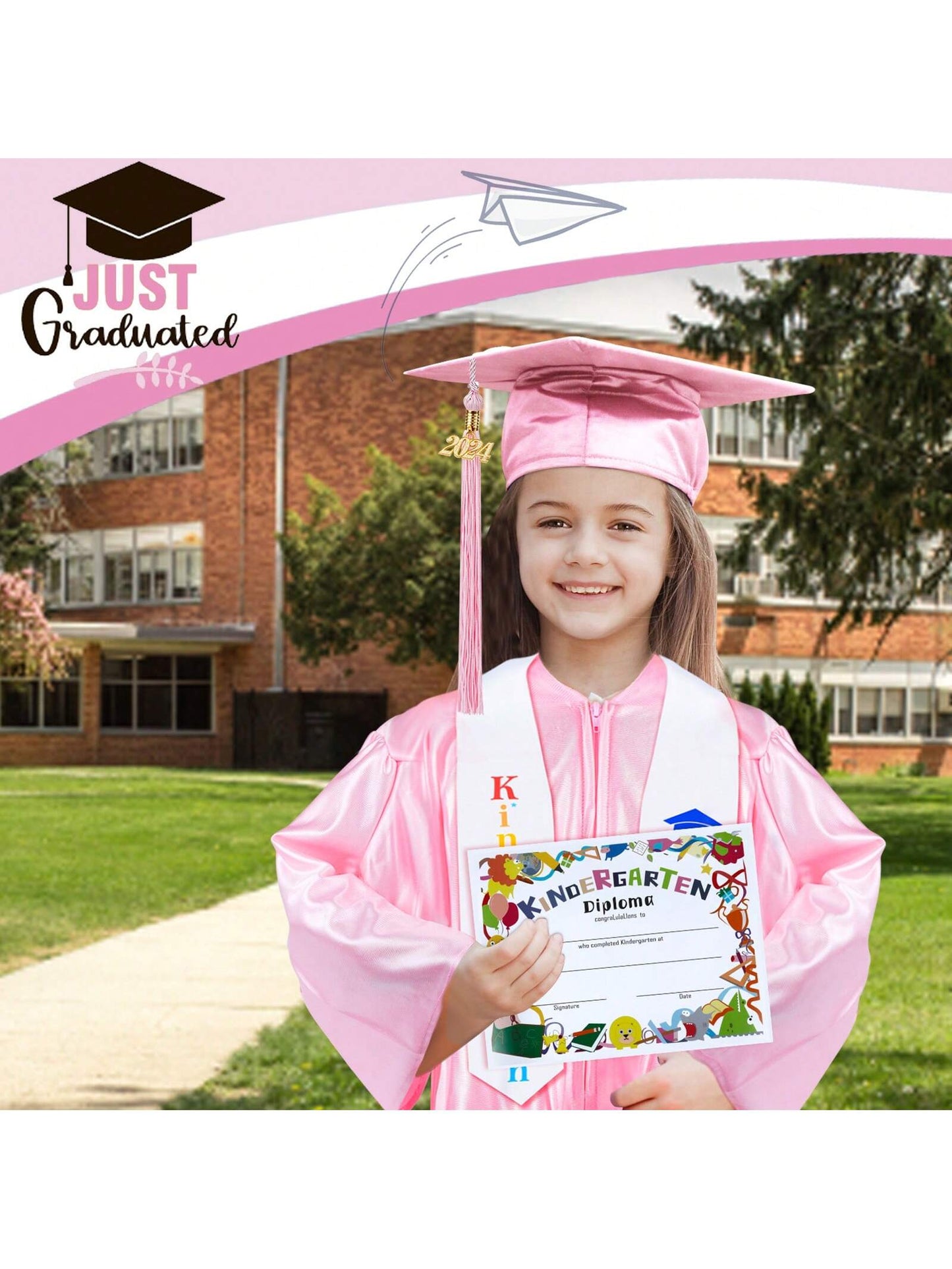 Kindergarten Graduation Gown  Cap Tassel Set 2024 With Charms Graduation Sash For Kid Preschool Kindergarten