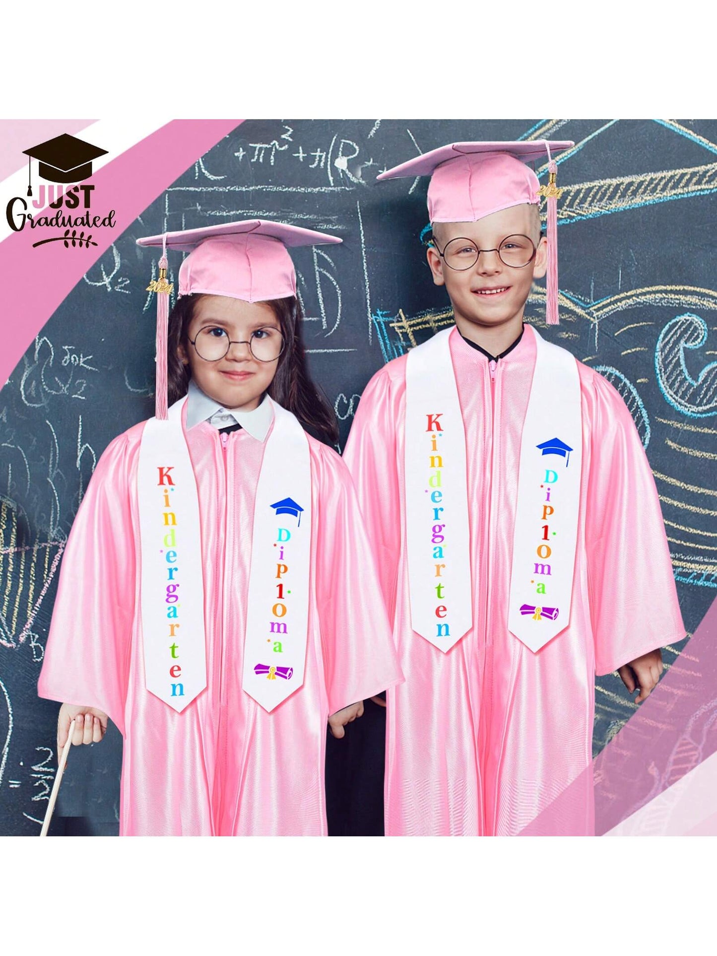 Kindergarten Graduation Gown  Cap Tassel Set 2024 With Charms Graduation Sash For Kid Preschool Kindergarten