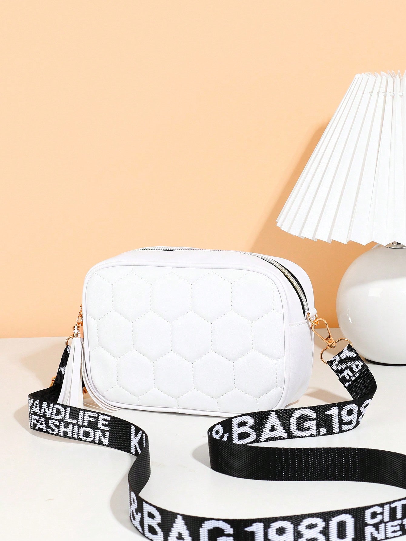 Quilted Square Crossbody Bag, Classic Metal Decor Zipper Purse, Women's Faux Leather Shoulder Bag