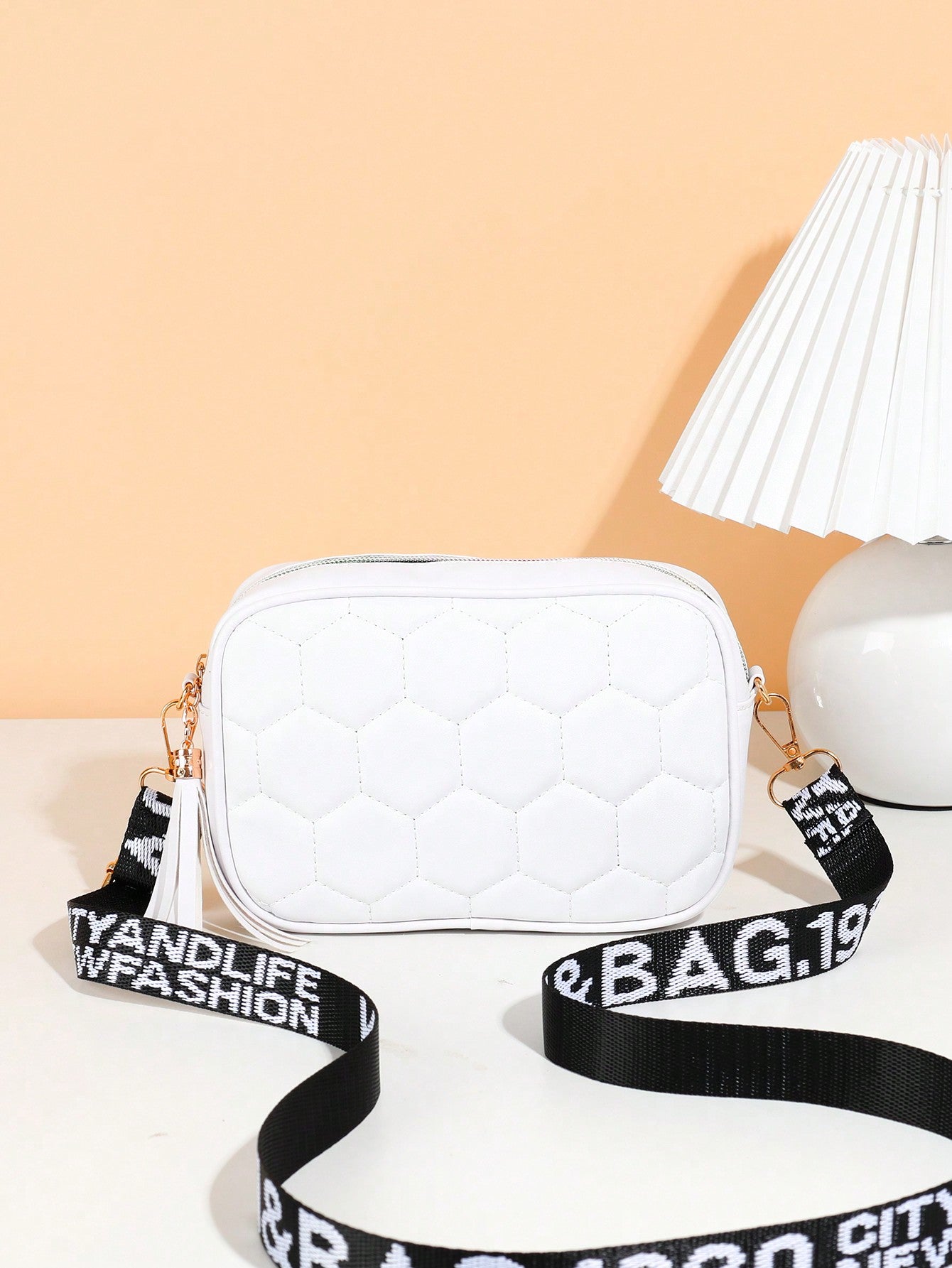 Quilted Square Crossbody Bag, Classic Metal Decor Zipper Purse, Women's Faux Leather Shoulder Bag