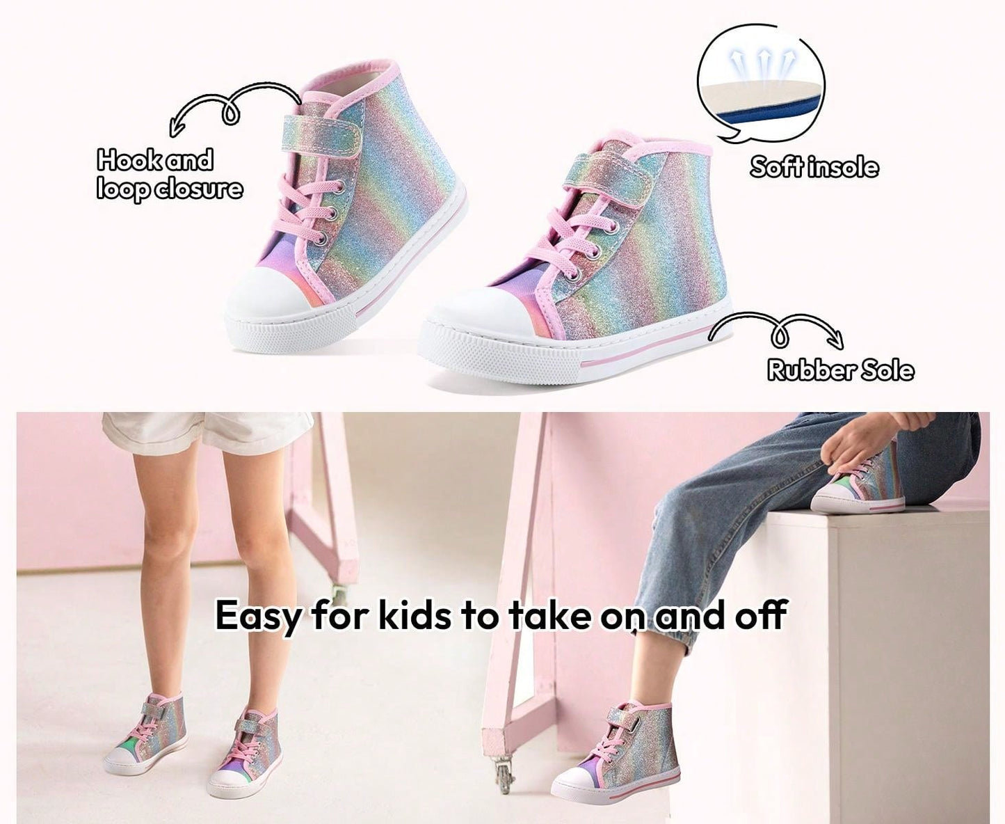 PENNYSUE Toddler Girls Sneakers Children Canvas High Top Sneakers Kids School Shoes
