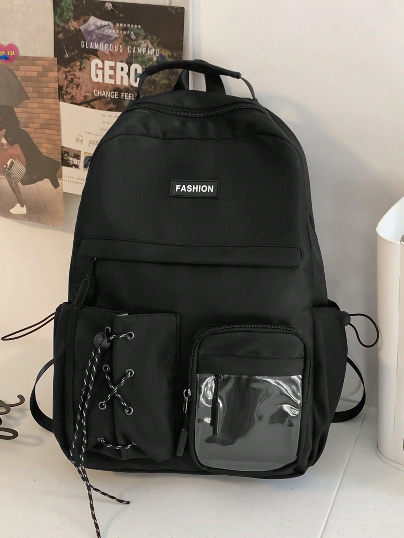 Cute Student Schoolbag, Large Capacity Zipper Simple Schoolbag With Bear Schoolbag For Elementary Students Female Middle School Students High School Students Large Capacity Shoulder Schoolbag Fashion Casual Campus Pairing Computer Schoolbag Female School