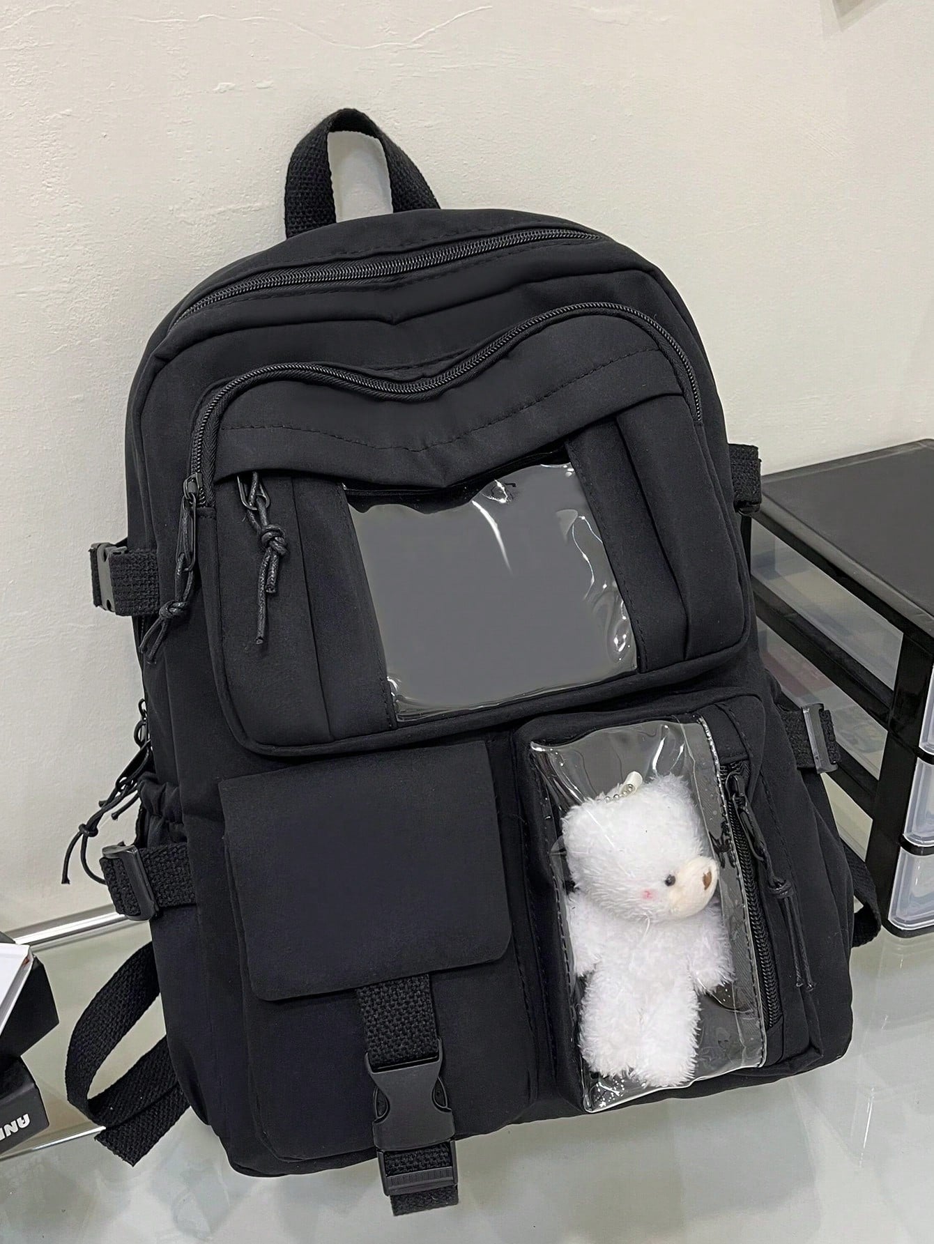Cute Student Schoolbag, Large Capacity Zipper Simple Schoolbag With Bear Schoolbag For Elementary Students Female Middle School Students High School Students Large Capacity Shoulder Schoolbag Fashion Casual Campus Pairing Computer Schoolbag Female School