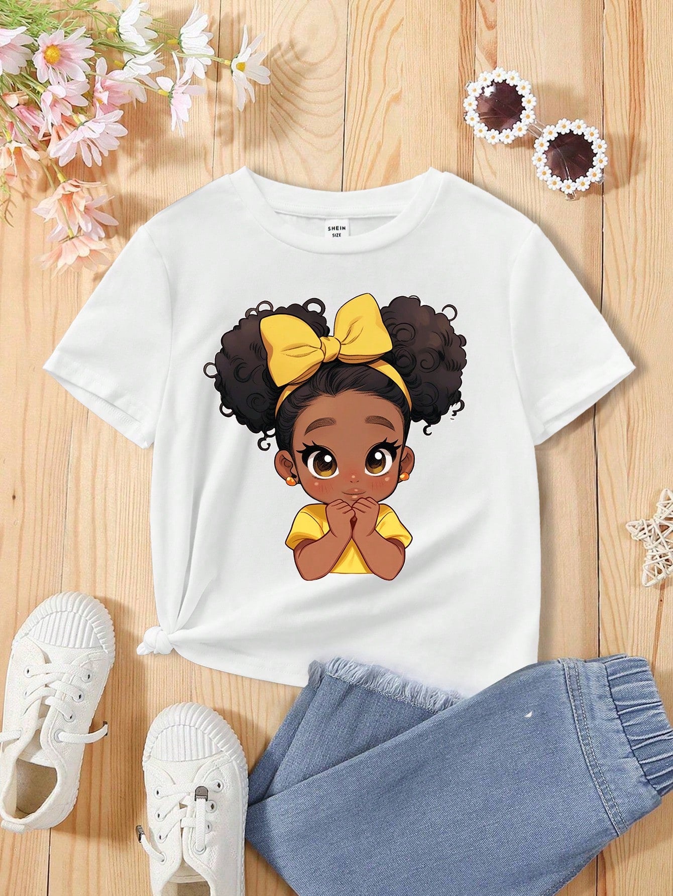 Casual Cartoon Pattern Short Sleeve T-Shirt For Cool, Cute And Young Girls, Suitable For Summer