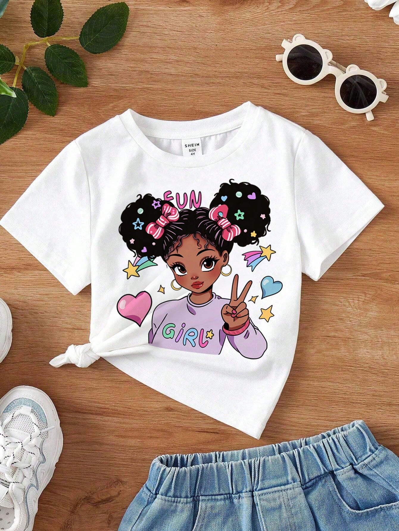 Casual Cartoon Pattern Short Sleeve T-Shirt For Cool, Cute And Young Girls, Suitable For Summer