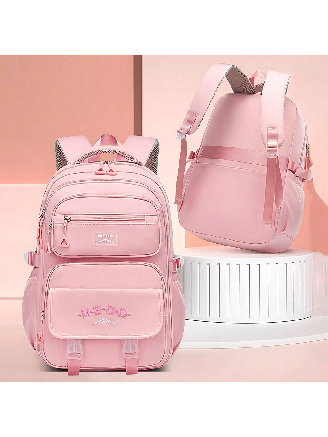1pc Large Capacity Girls' Backpack, Casual Fashion Backpack, 15.6 Inch Laptop Backpack, Women's Double Shoulder Bag, School Bag, With Luggage Strap, Outdoor Traveling Bag, Suitable For Teenage Girls, School And Travel