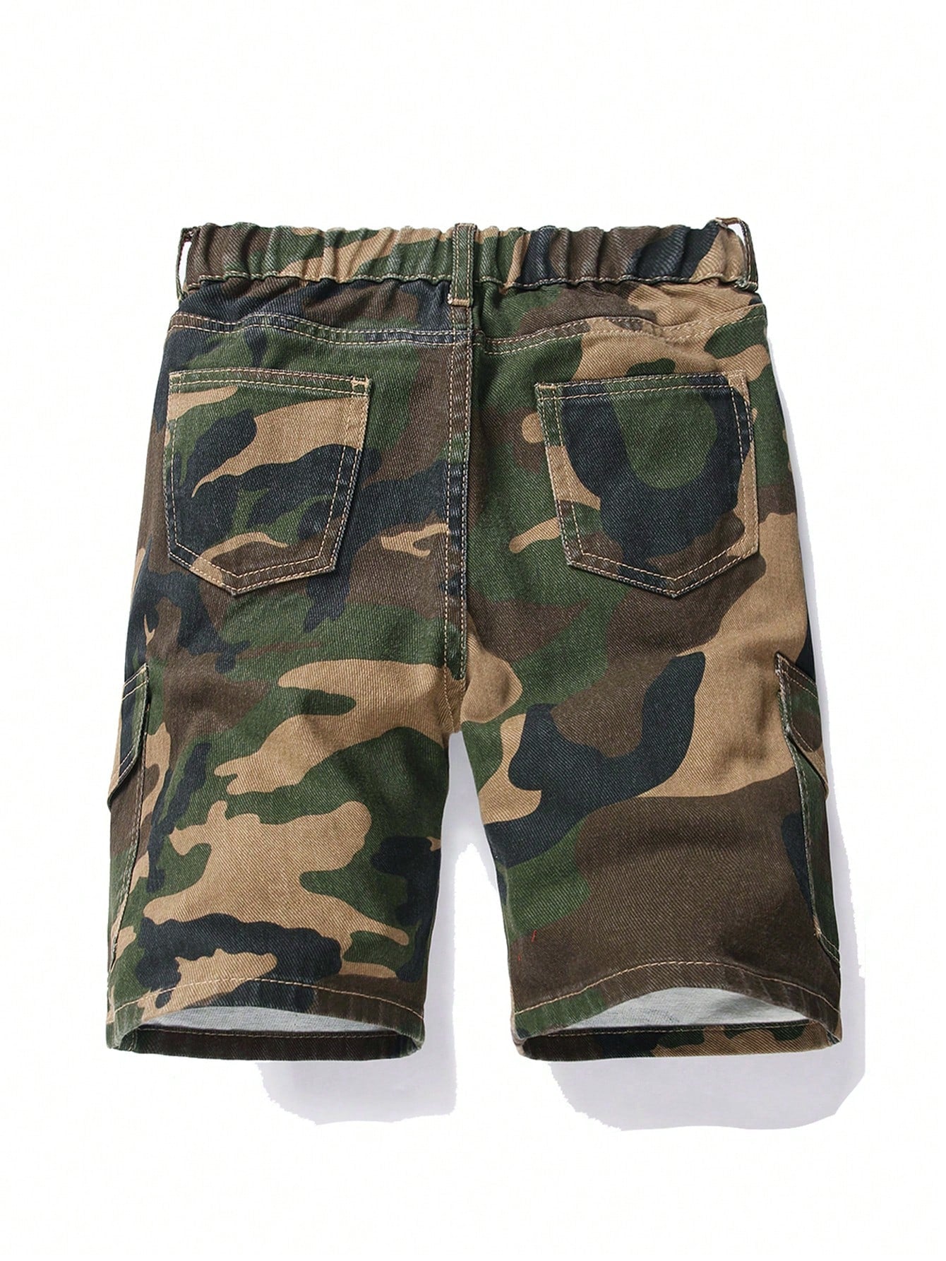 Boys Camouflage Elastic Waist Denim Shorts With Tool Pocket