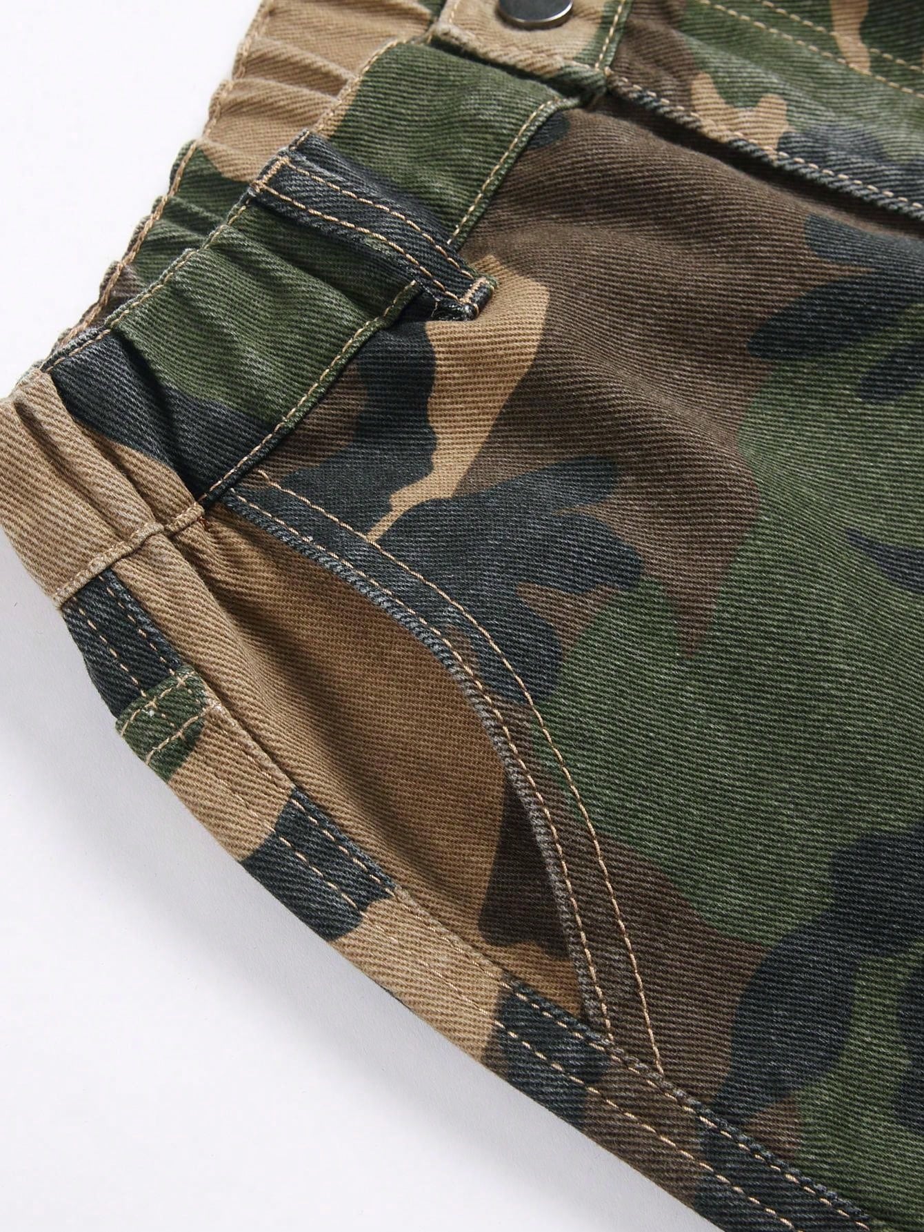 Boys Camouflage Elastic Waist Denim Shorts With Tool Pocket