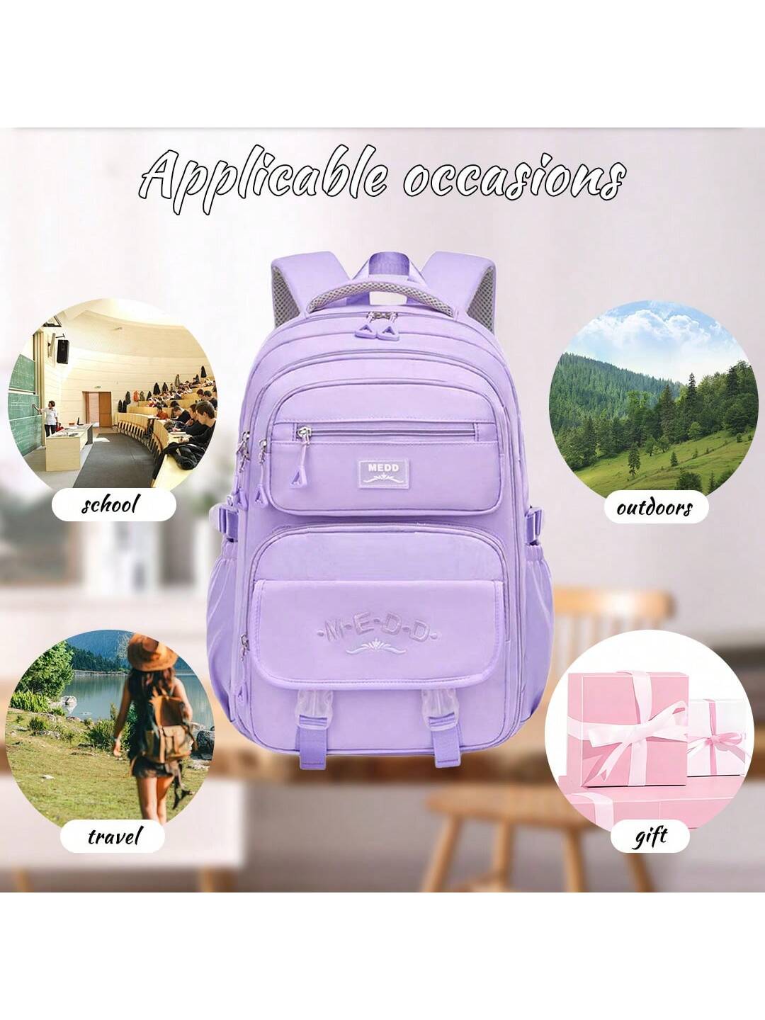 1pc Large Capacity Girls' Backpack, Casual Fashion Backpack, 15.6 Inch Laptop Backpack, Women's Double Shoulder Bag, School Bag, With Luggage Strap, Outdoor Traveling Bag, Suitable For Teenage Girls, School And Travel
